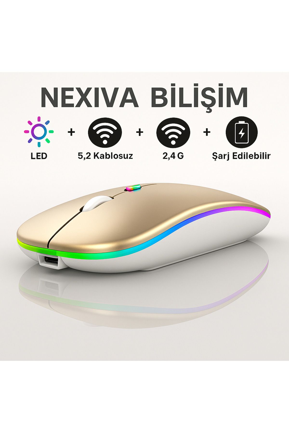 nexiva Kablosuz Işıklı Şarj Edibilir 2.4 H bluetooth Ve Şarj Edilebilir Mouse