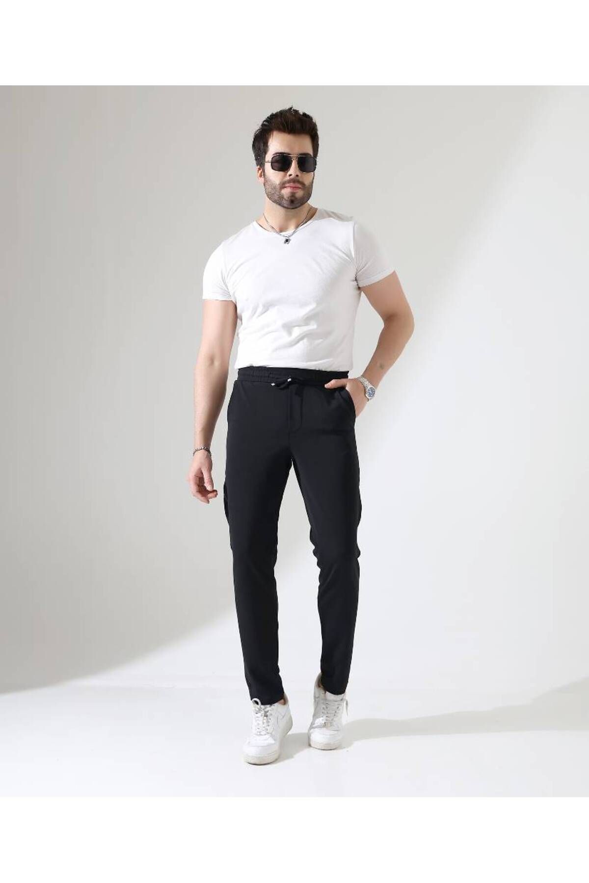 Benim Denim ERKEK BELİ TAM LASTİKLİ SİYAH LOOSER JOGGER ÖRME RAHAT PANTOLON