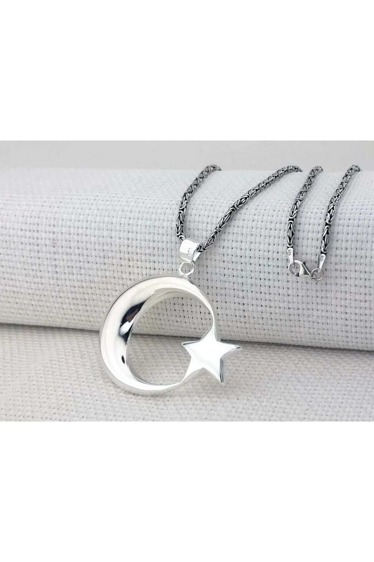 shop Ay Yıldız Büyük Boy Kral Zincirli 925 Ayar Gümüş Erkek Kolye