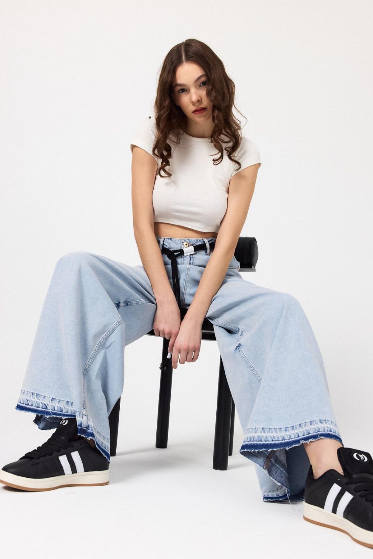 Jijass Jeans Kemerli Palazzo Kot Pantolon