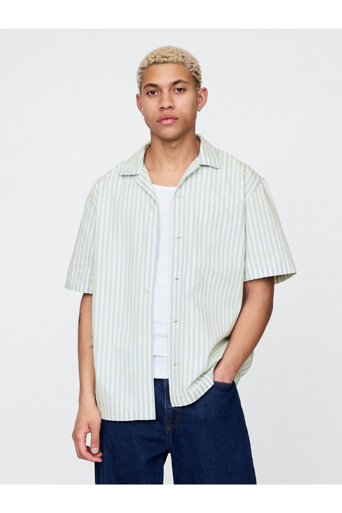 GAP Erkek Beyaz Denim Çizgili Gömlek
