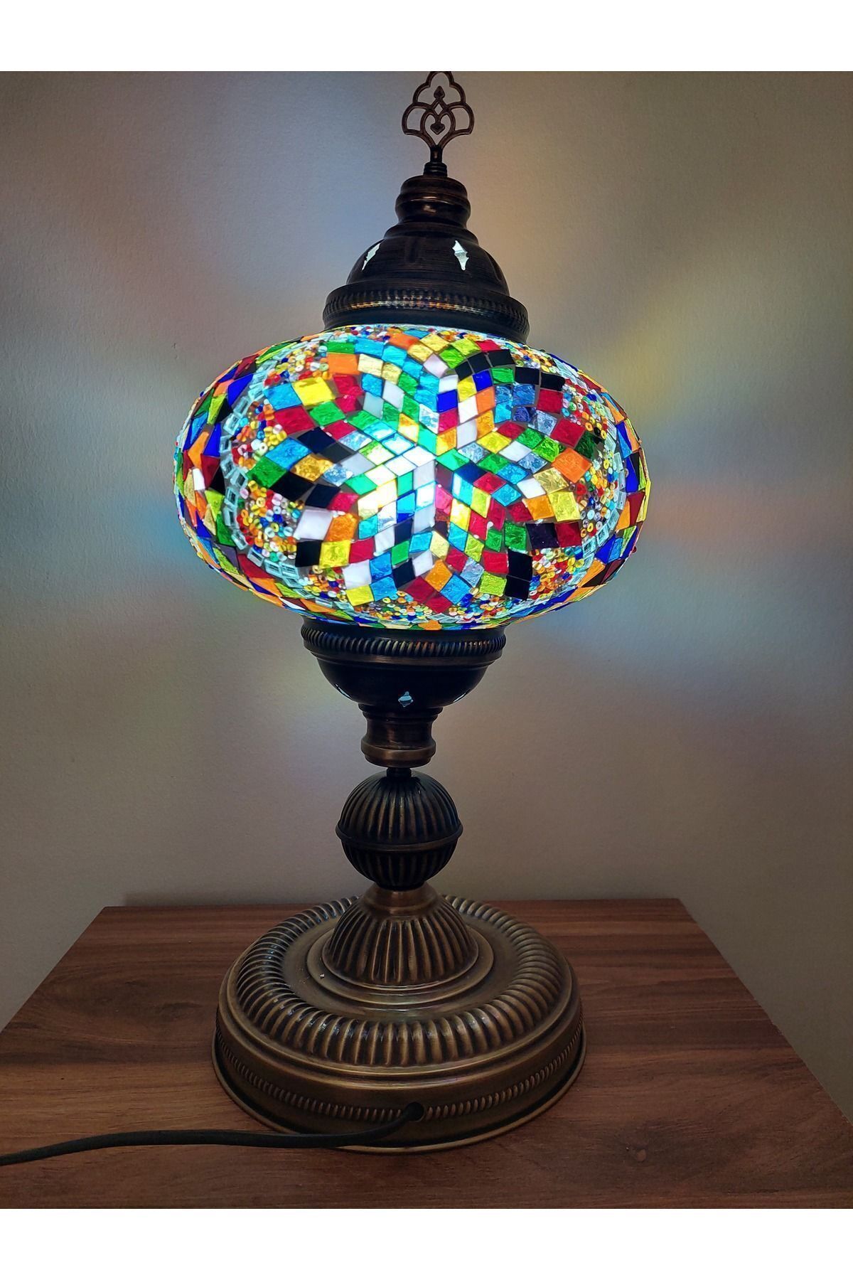SerenityHaven Büyük Boy Mozaik Abajur, Türk Lambası El Yapımı, 57 cm