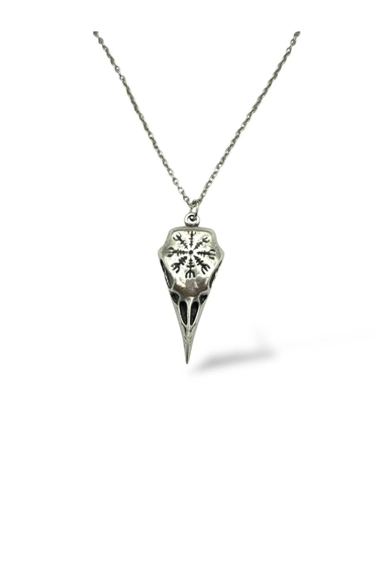 Herşey Nota Vikings Odin ve Raven Figürlü Unisex Kolye – 60 cm Zincirli İskandinav Mitolojisi Takısı