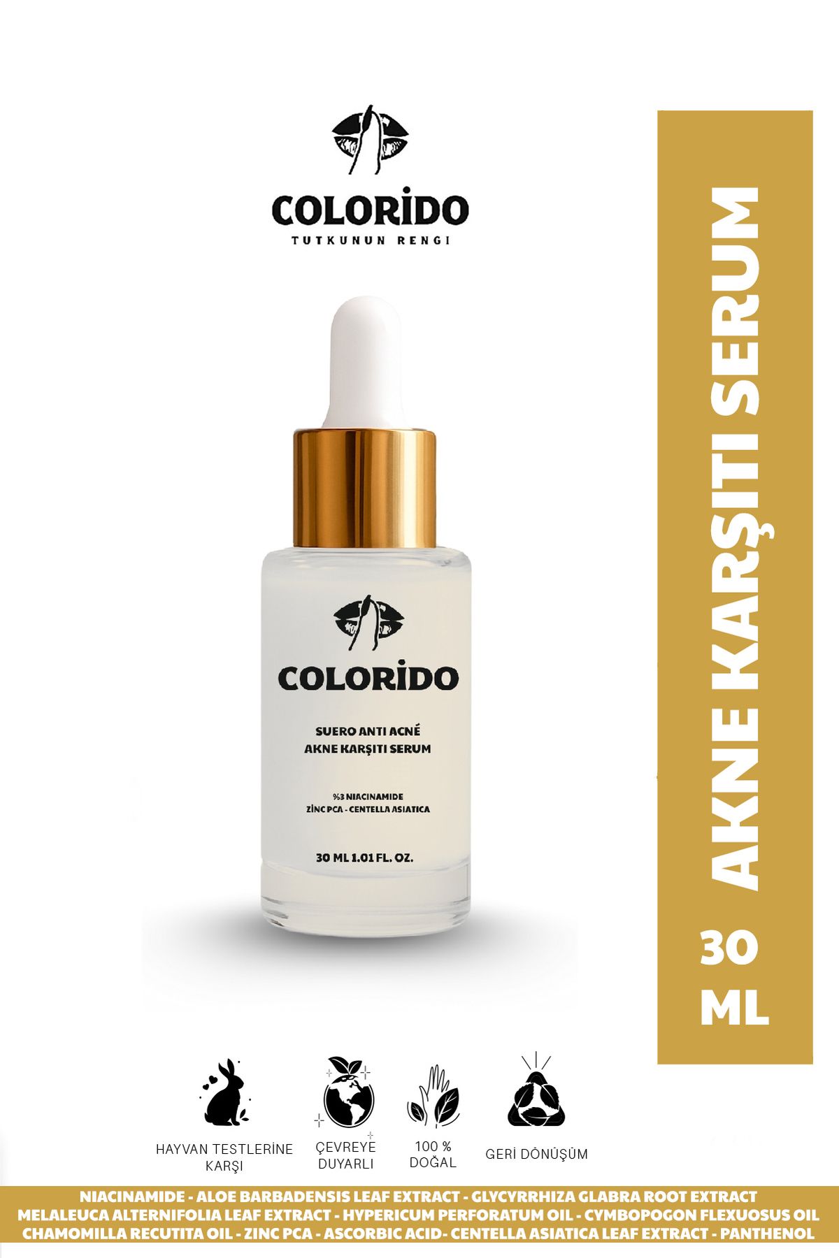 Colorido Kozmetik COLORİDO SUERO ANTI ACNE AKNE,SİYAH NOKTA VE LEKE KARŞITI SEBUM DENGELEYİCİ MATLAŞTIRICI SERUM 30ML