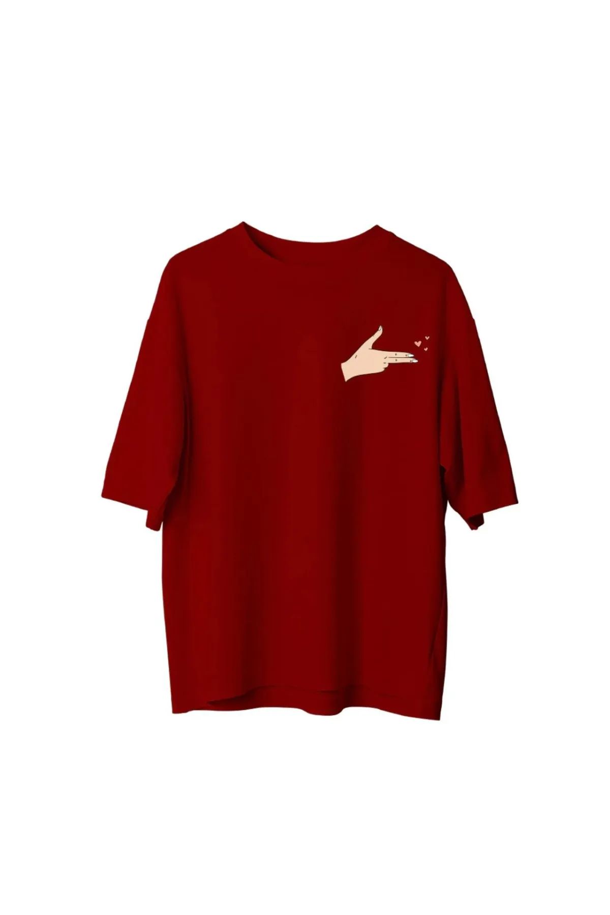 Koklonmoda Unisex Kalpli El Baskılı Oversize T-Shirt