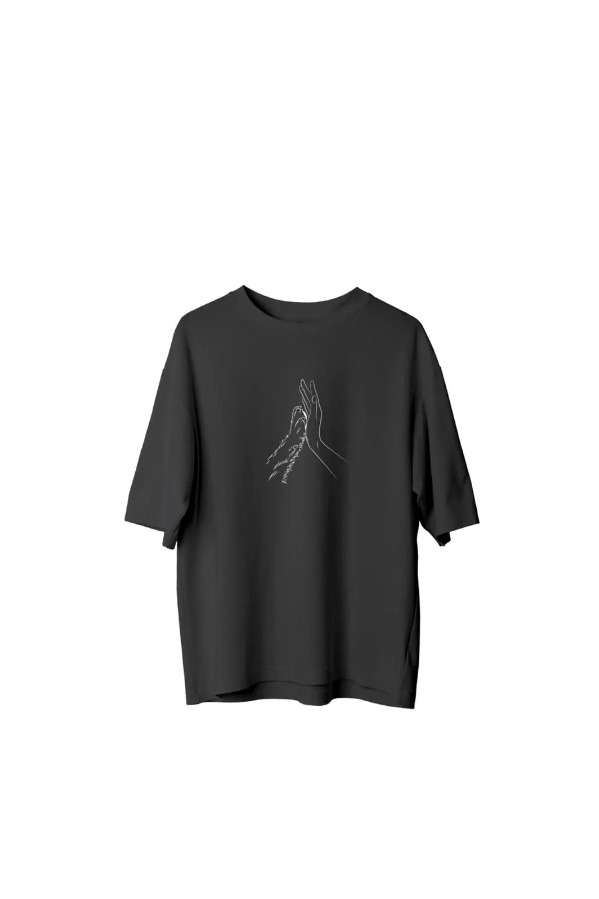 Koklonmoda Unisex El Ele Köpek Baskılı Oversize T-Shirt