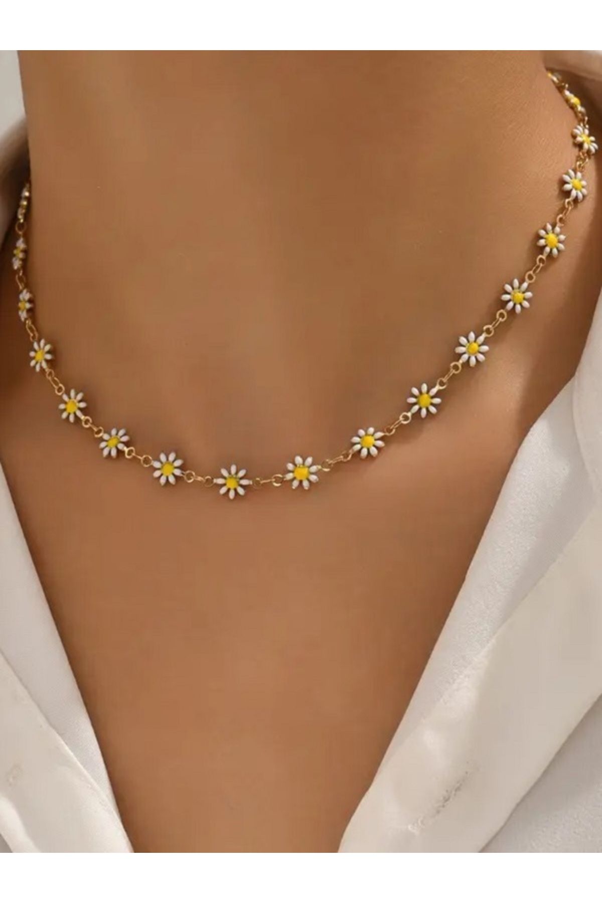 MOSSMOUR Papatya Kolye Bileklik Seti – Çiçekli Yaz Takısı – Daisy Takı – Plaj Stili Takı