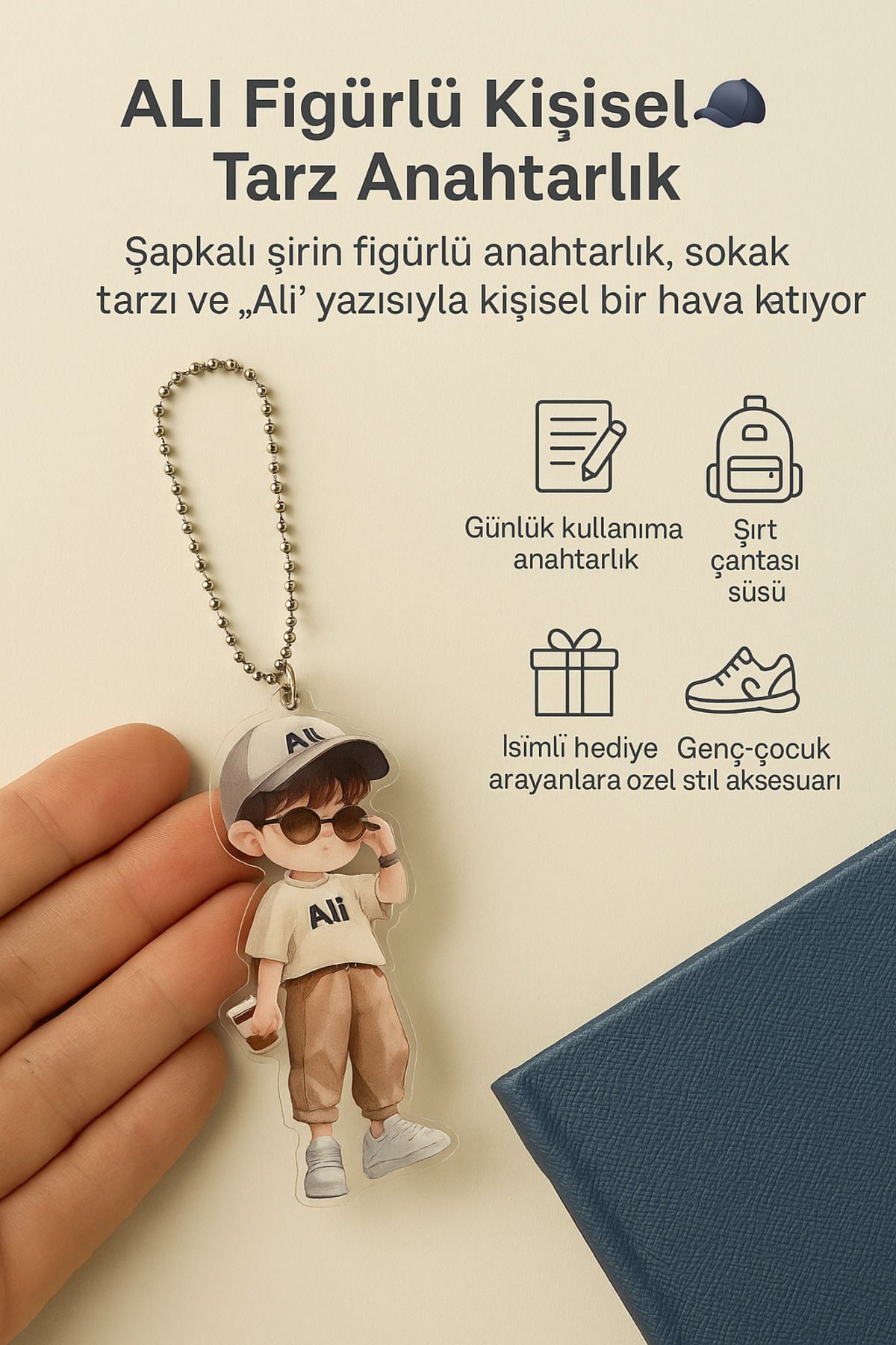 FDY “Ali” Figürlü Kişisel Tarz Anahtarlık – Sokak Stili Zincirli Tasarım