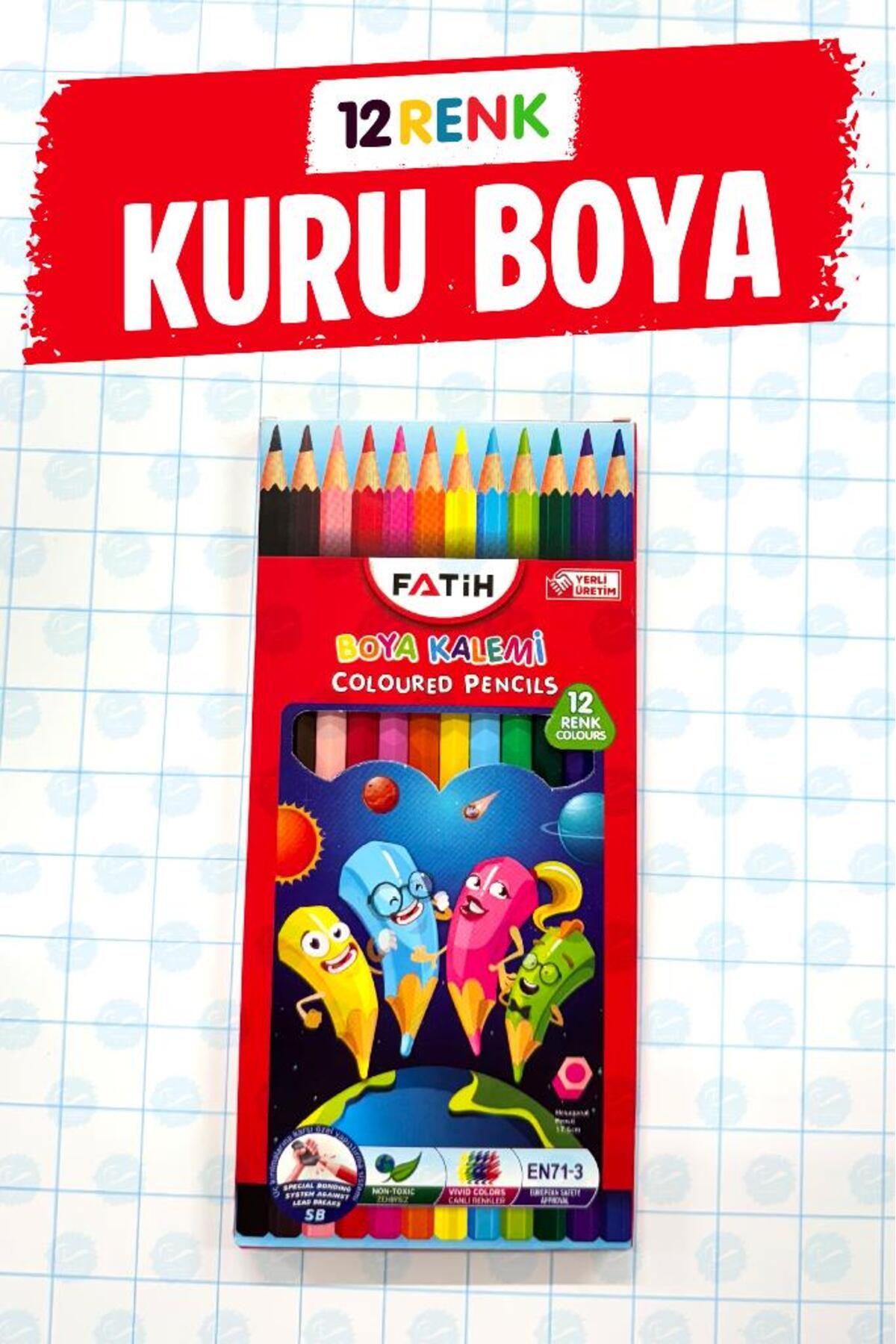 t tuğset etiket 12 Renk Tam Boy Kuru Boya Kalemi