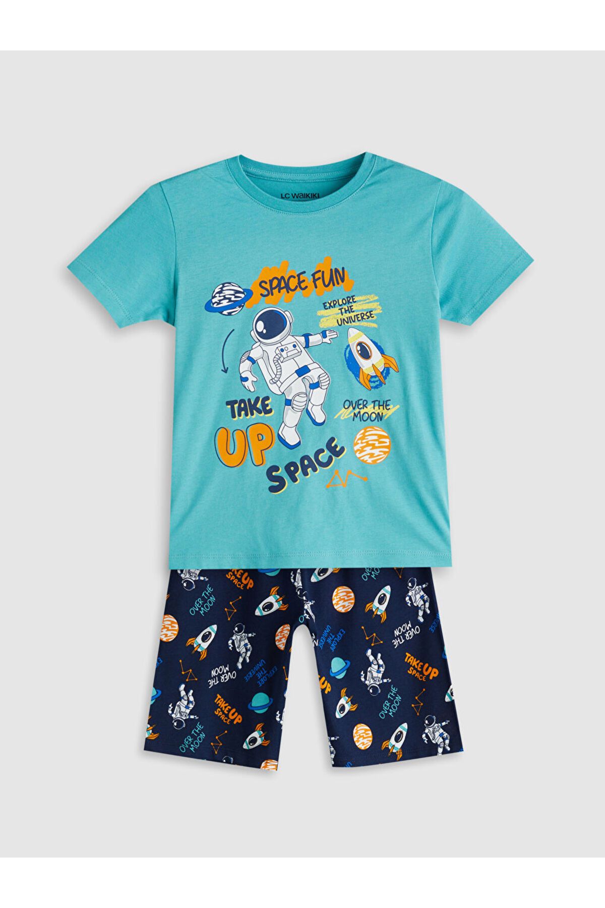 LC Waikiki LCW Kids Turkuaz Baskılı Erkek Çocuk Tişört ve Şort 2'li