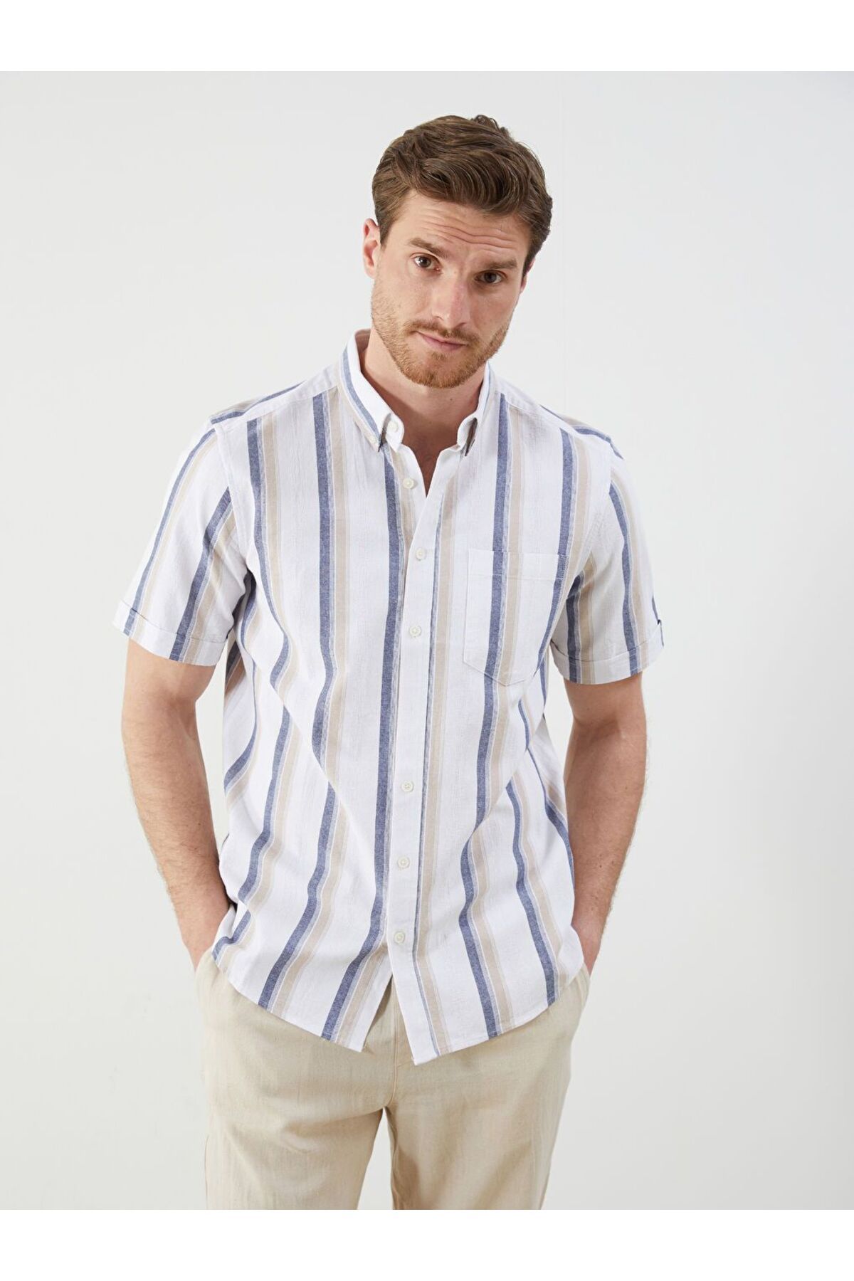 LC Waikiki LCWAIKIKI Classic Regular Fit Kısa Kollu Çizgili Erkek Gömlek