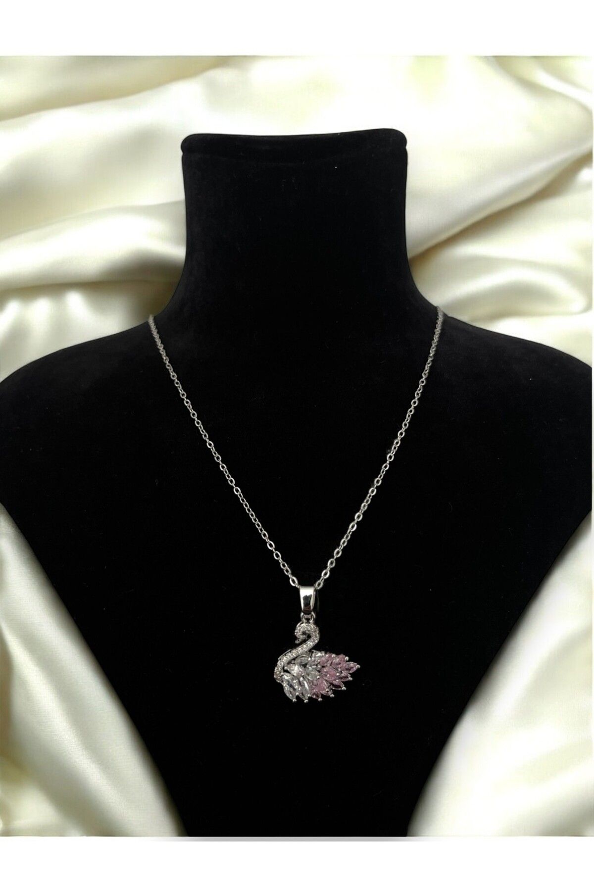 idetta Pembe Zirkon Taşlı Kuğu Kolye *Yeni Trend* Hediye Kutulu