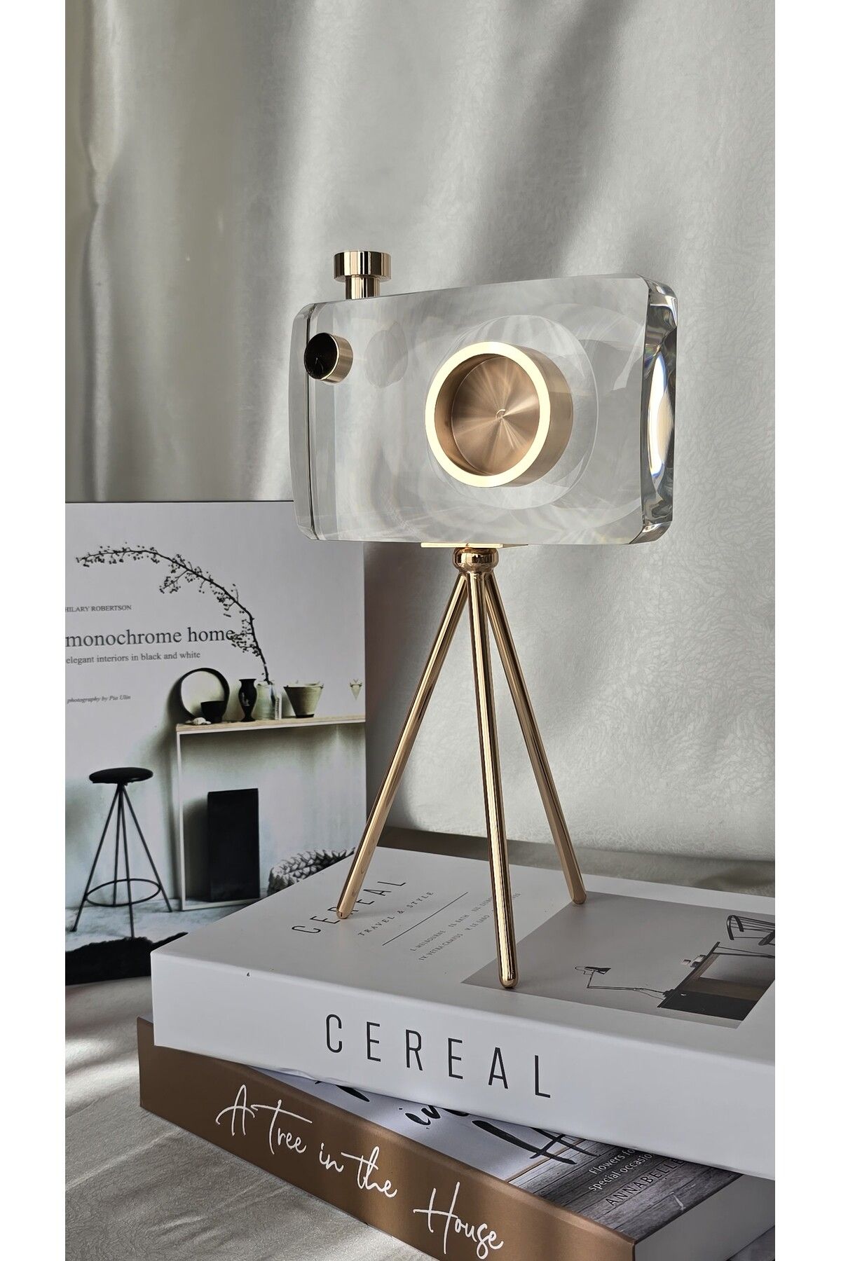 YNSK Tripot Ayaklı Kristal Cam Fotoğraf Makinesi Dekoratif Obje - Büyük Boy