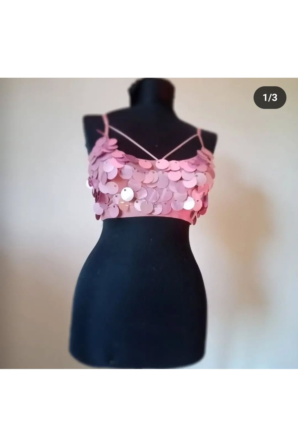 tlp fashıon Pembe payetli pullu krop