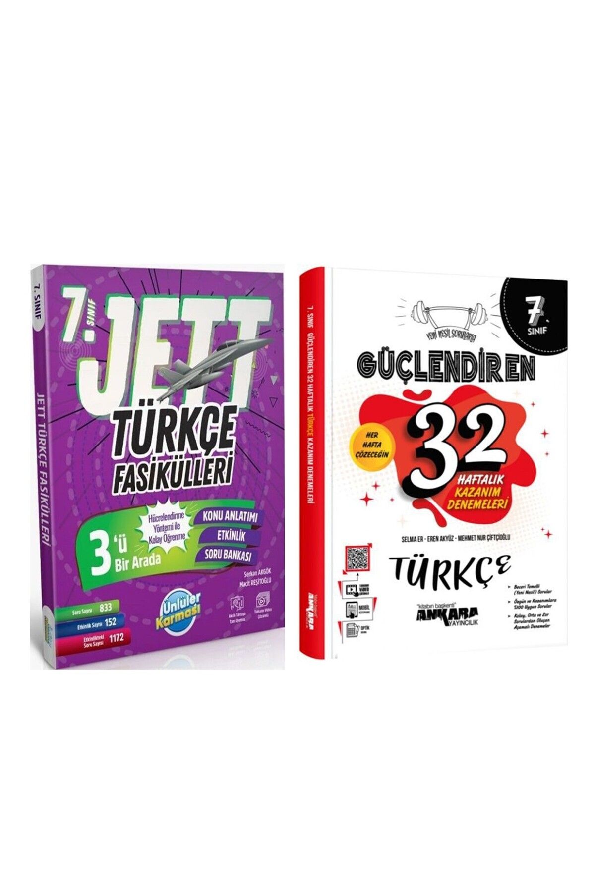 Ankara Kitap Merkezi Ünlüler Yayınları 7. Sınıf Türkçe JETT Soru Fasikülleri ve Ankara Yayıncılık Deneme Seti 2 Kitap