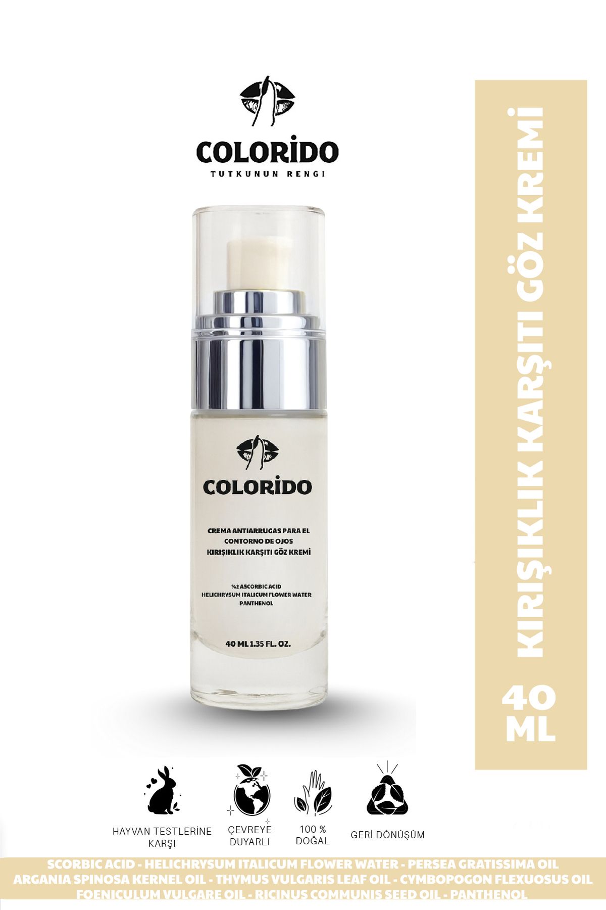 Colorido Kozmetik COLORİDO CREMA ANTIARRUGAS PARA EL - İNCE ÇİZGİ VE TORBALANMA KARŞITI GÖZ KREMİ 40 ML