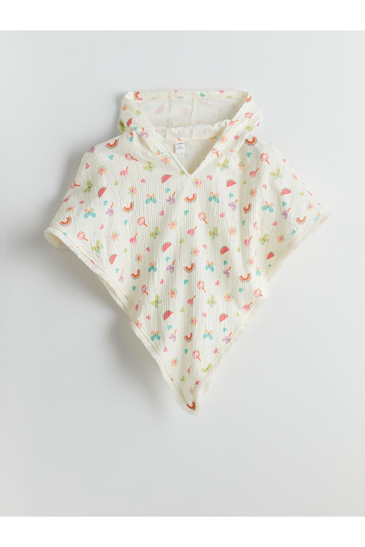 LC Waikiki LCW Kids Kapüşonlu Baskılı Kız Çocuk Panço