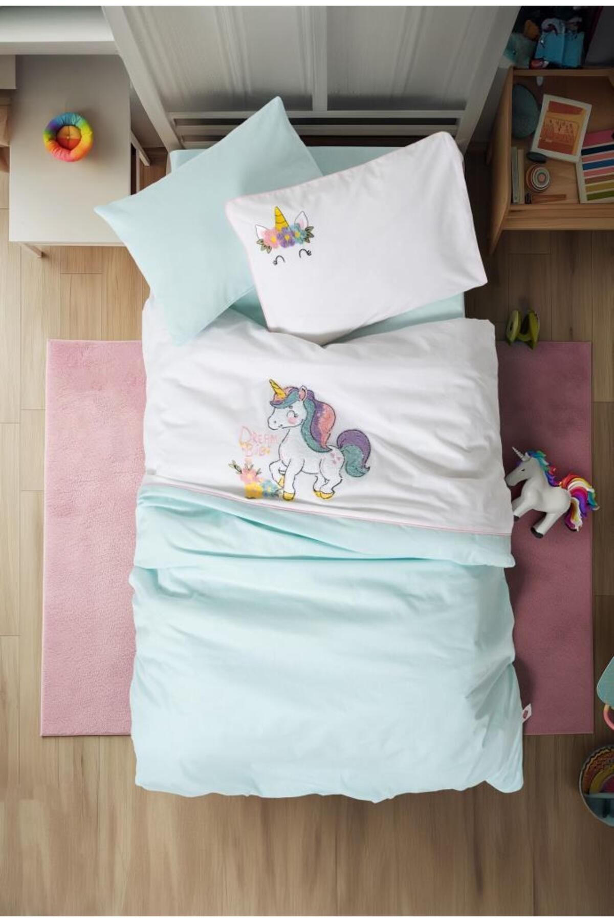 merland benvecocuk Punch Nakışlı Bebek Nevresim Takımı Doli Mint