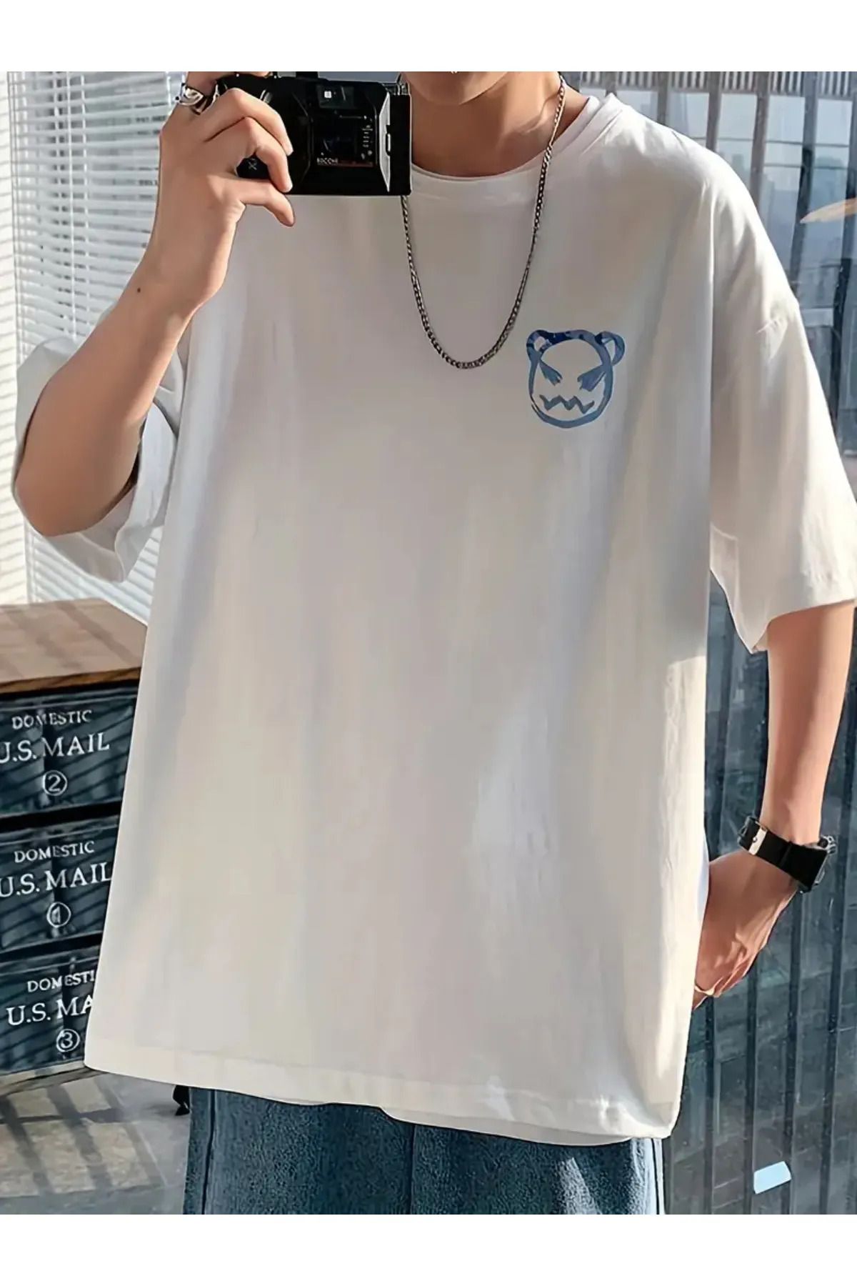 Koklonmoda Büyük Beden Unisex Ayı Baskılı Oversize T-Shirt