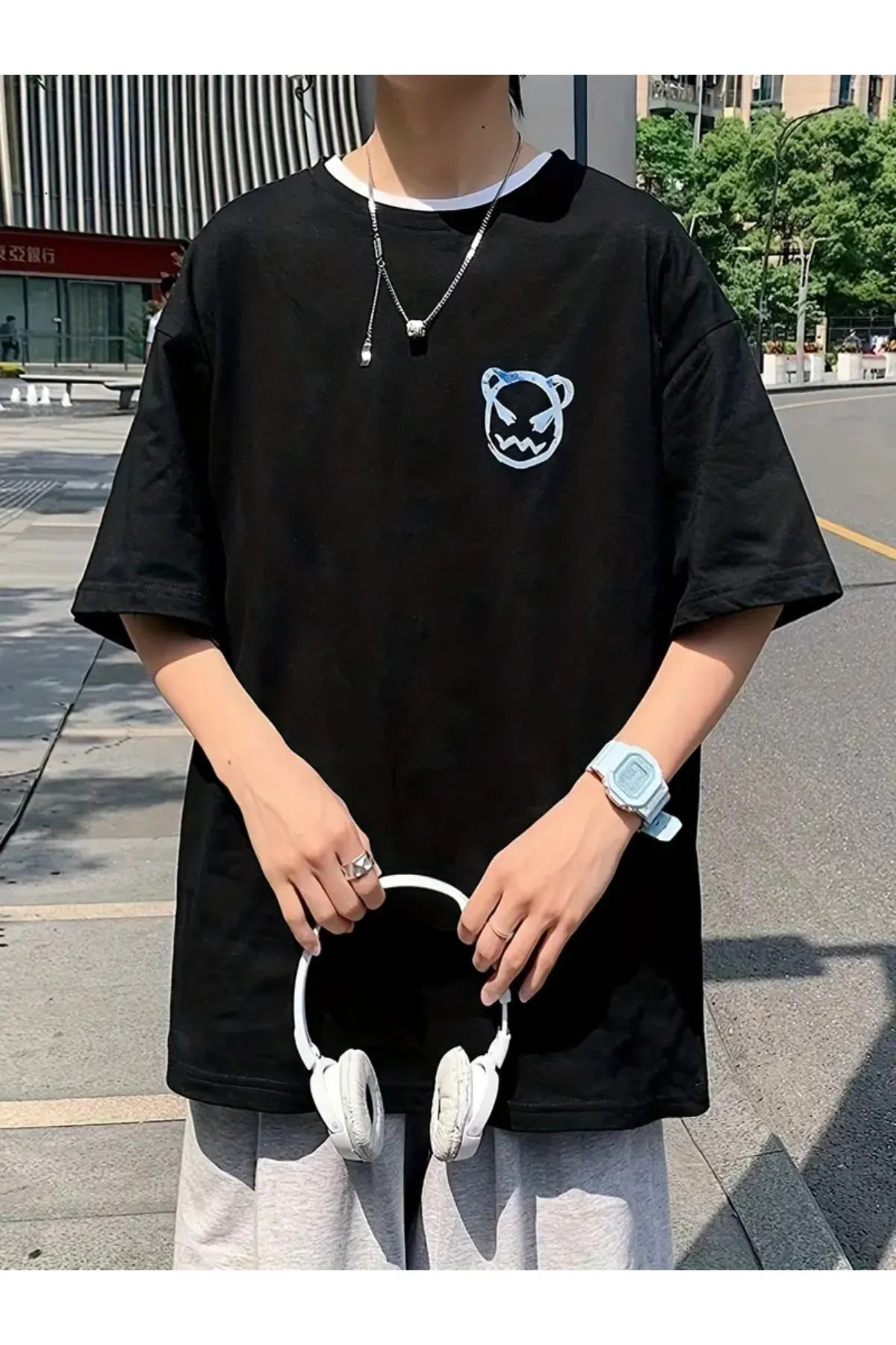 Koklonmoda Büyük Beden Unisex Ayı Baskılı Oversize T-Shirt