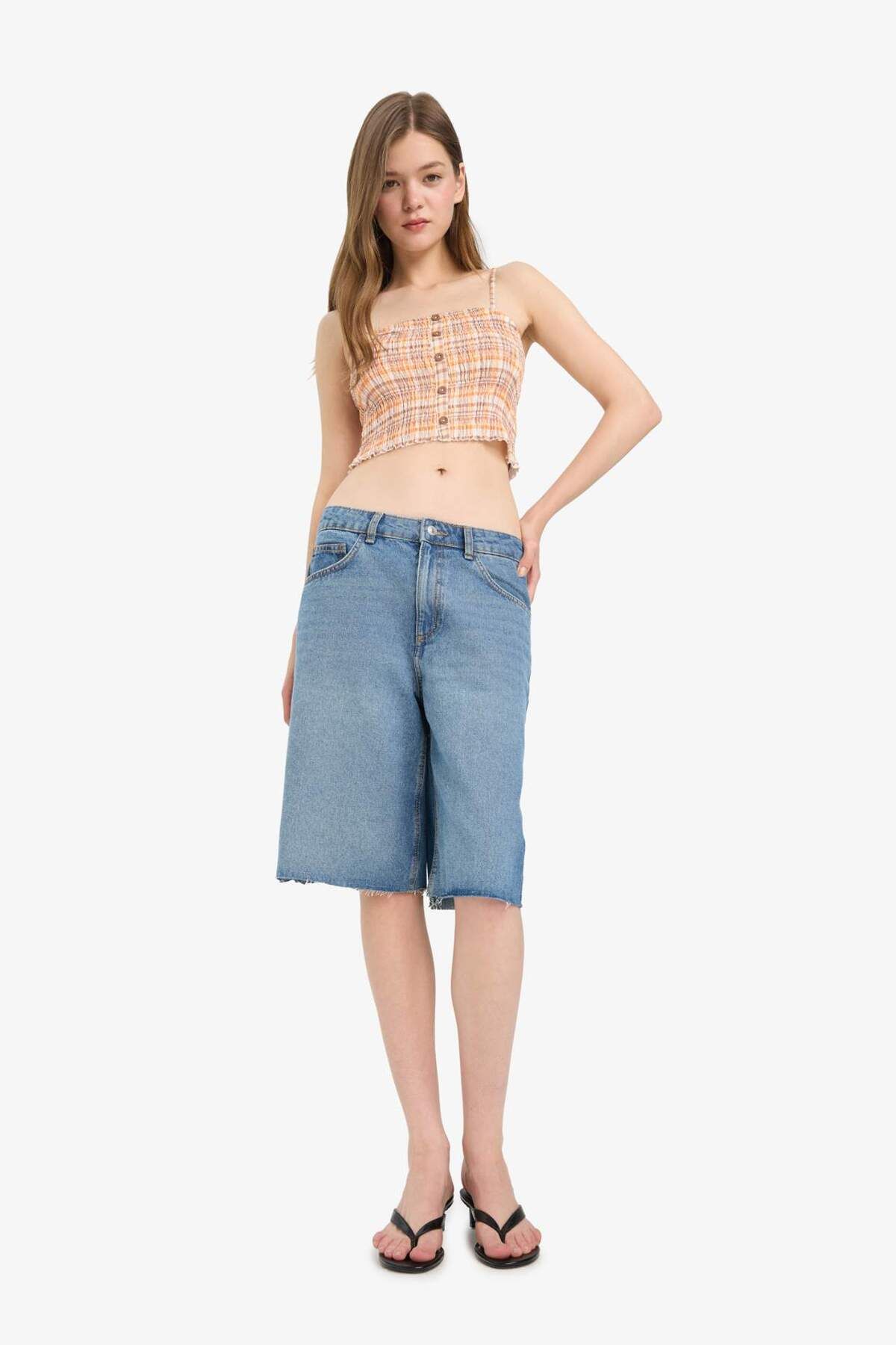 DeFacto-Coool Fitted Checked Button Strap Blouse F5133Ax25Sm 2