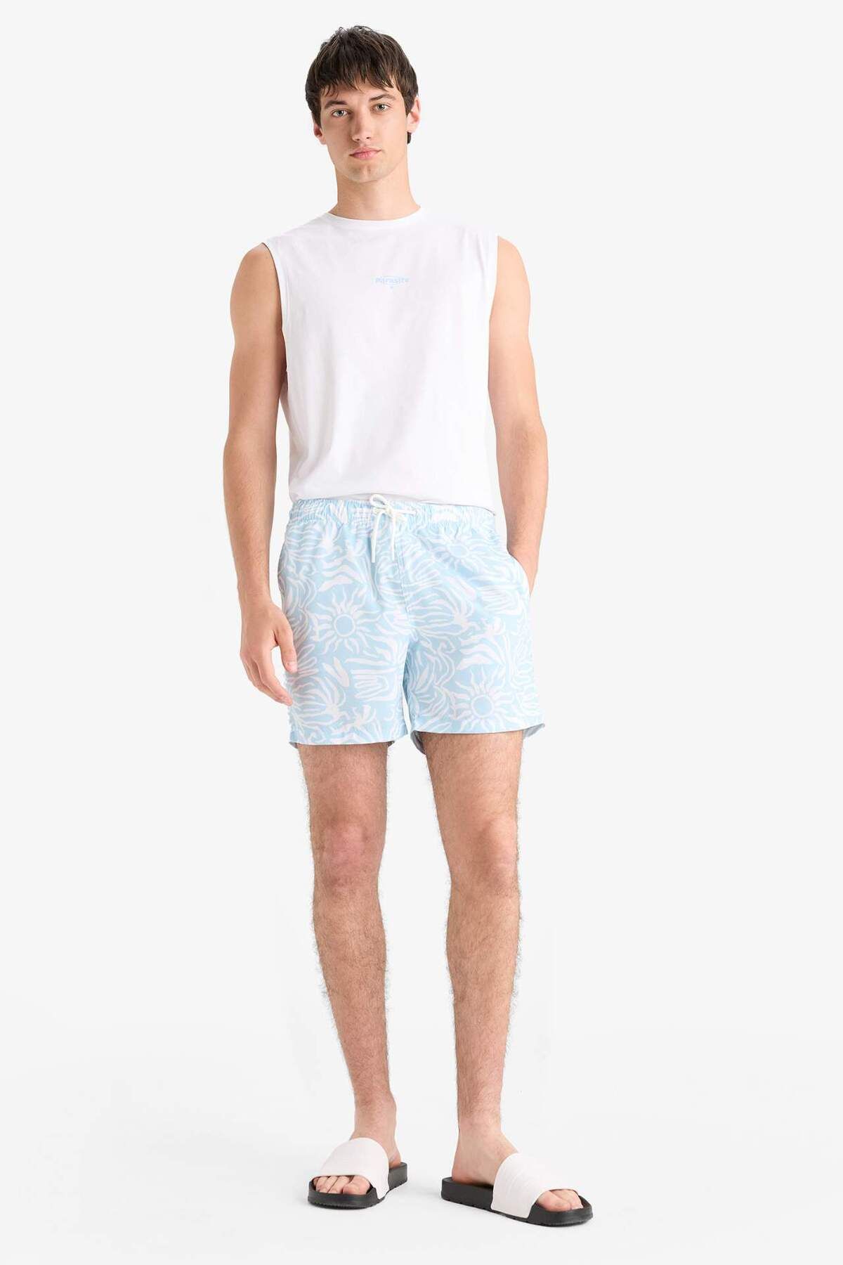 DeFacto-Gemusterte kurze Badeshorts mit Netzfutter E0974AX25HS 3