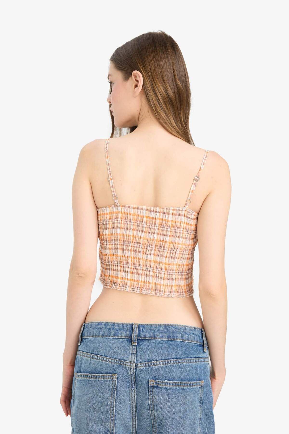 DeFacto-Coool Fitted Checked Button Strap Blouse F5133Ax25Sm 5