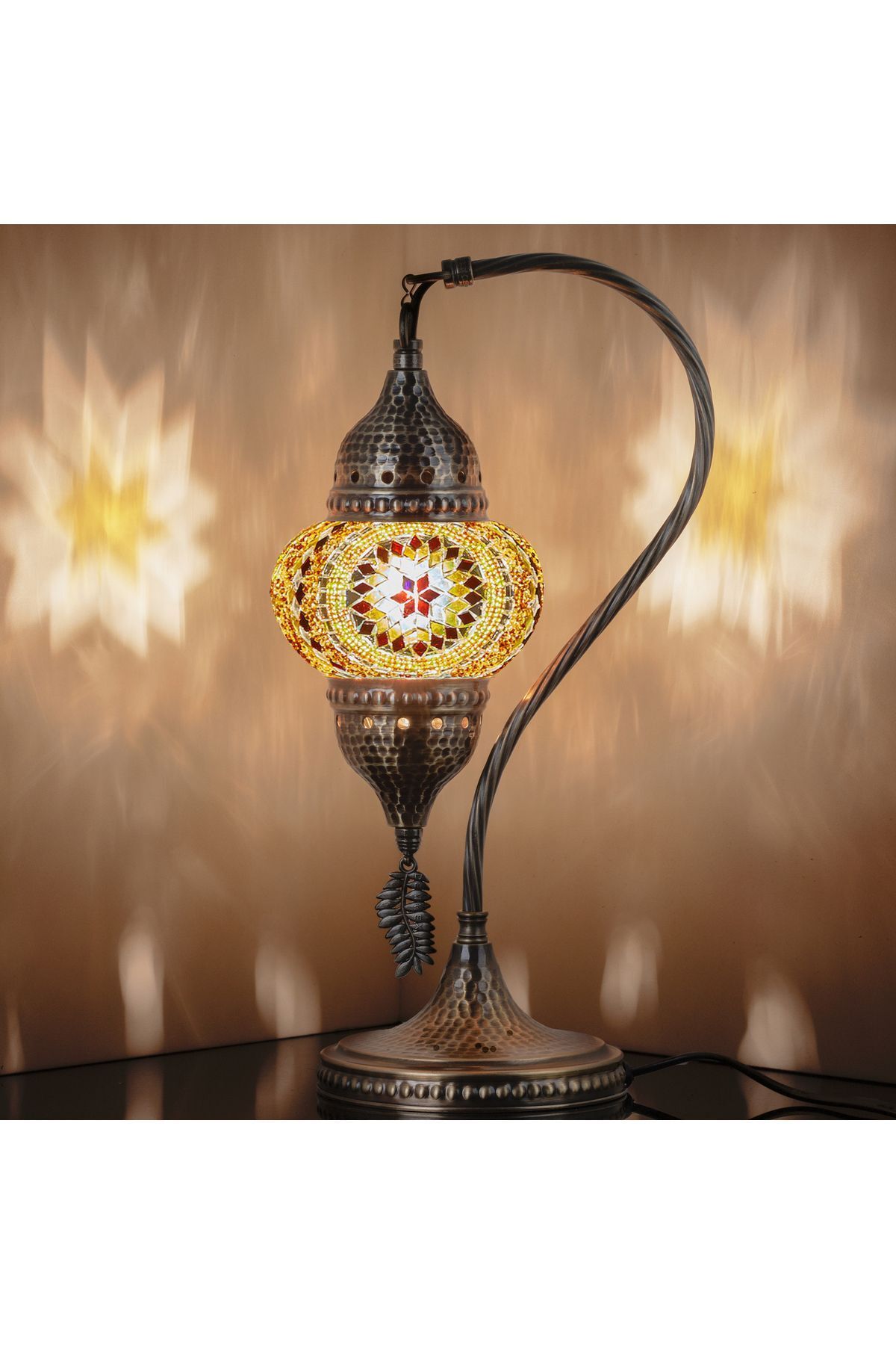 SerenityHaven Otantik Türk Lambası, Türk Fas Mozaik Masa Başucu Lambası, %100 El İşi, Deveboynu 40cm