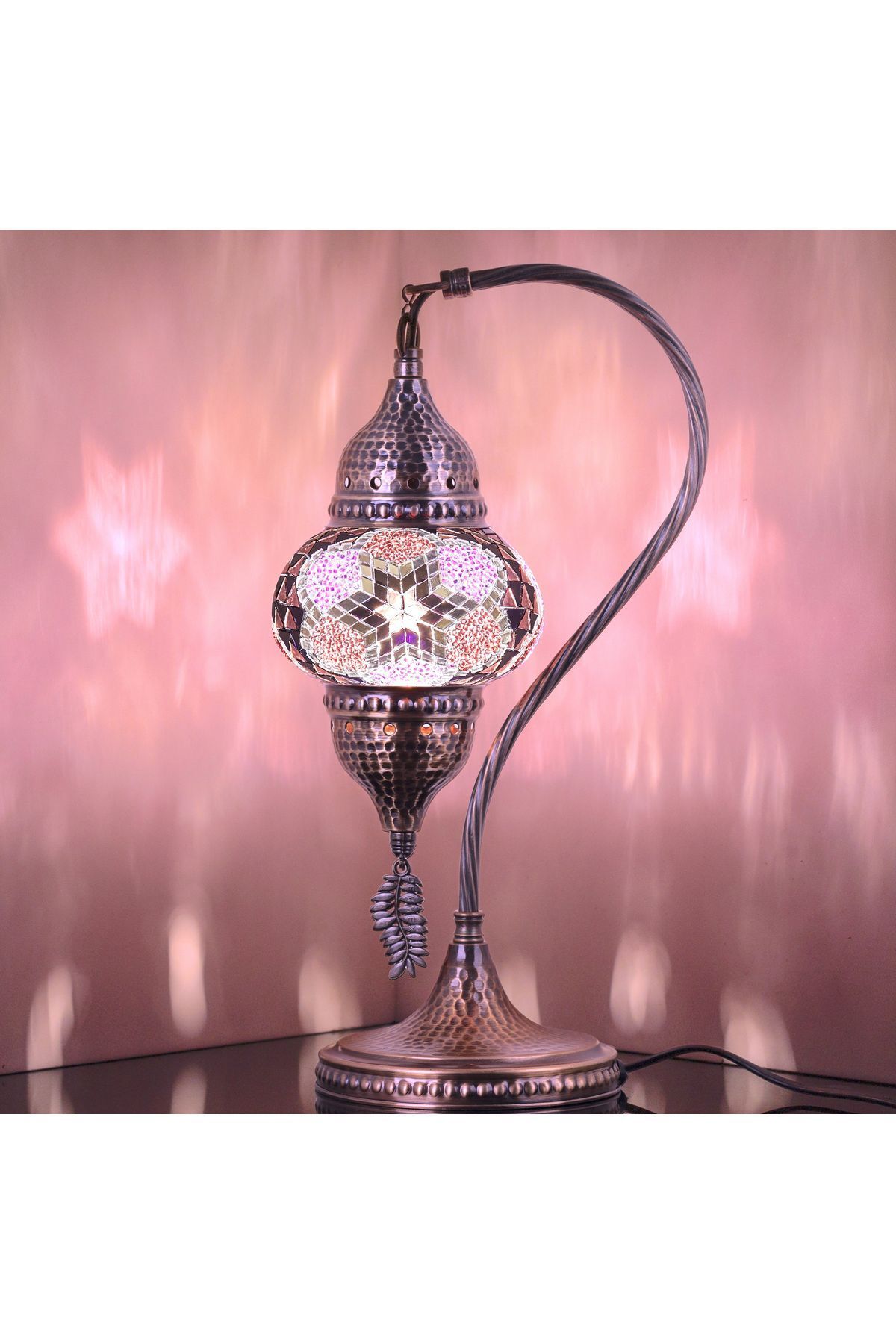 SerenityHaven Otantik Türk Lambası, Türk Fas Mozaik Masa Başucu Lambası, %100 El İşi, Deveboynu 40cm