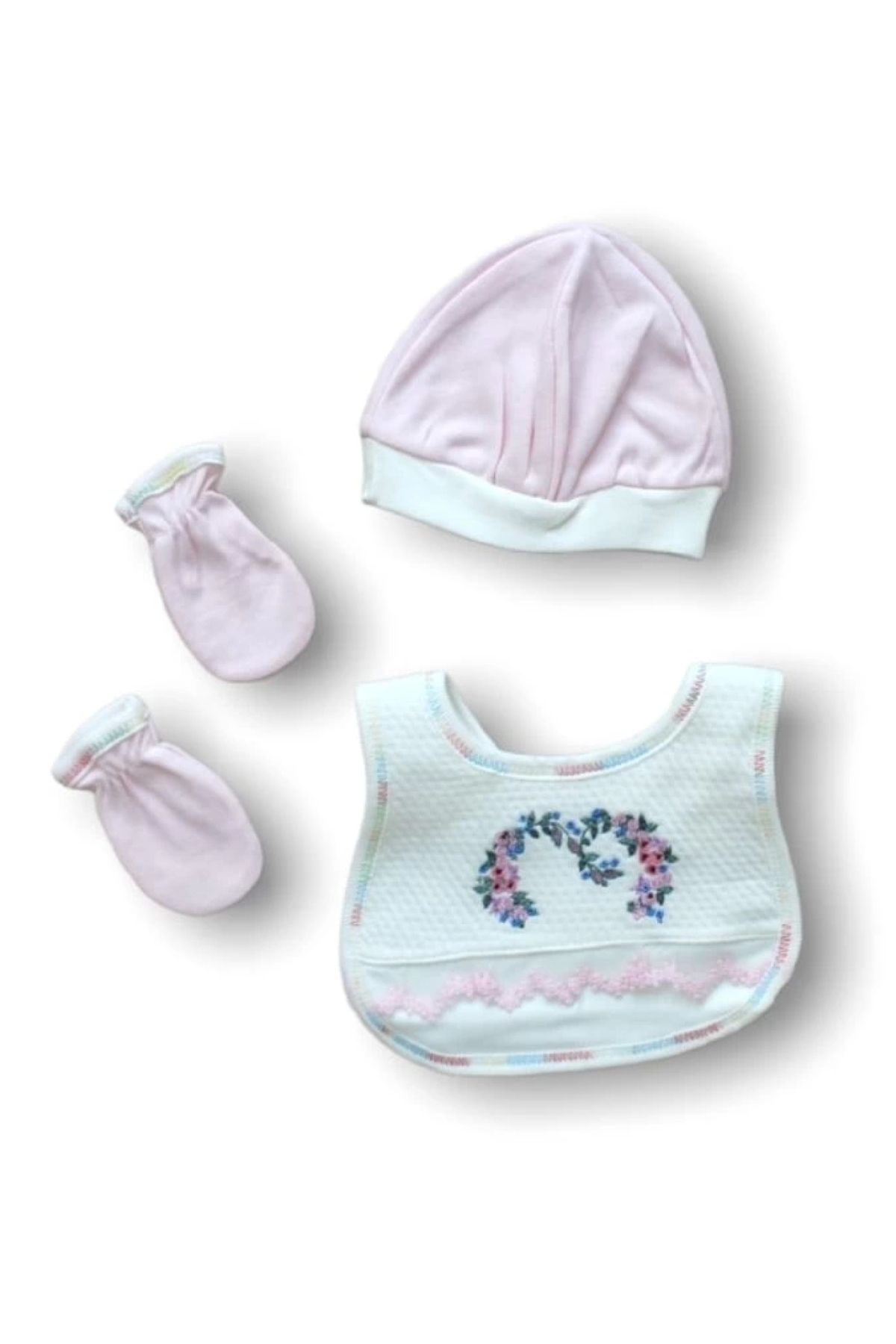 POLEXP Pembe Kalp Nakışlı Bebek Zıbın Seti