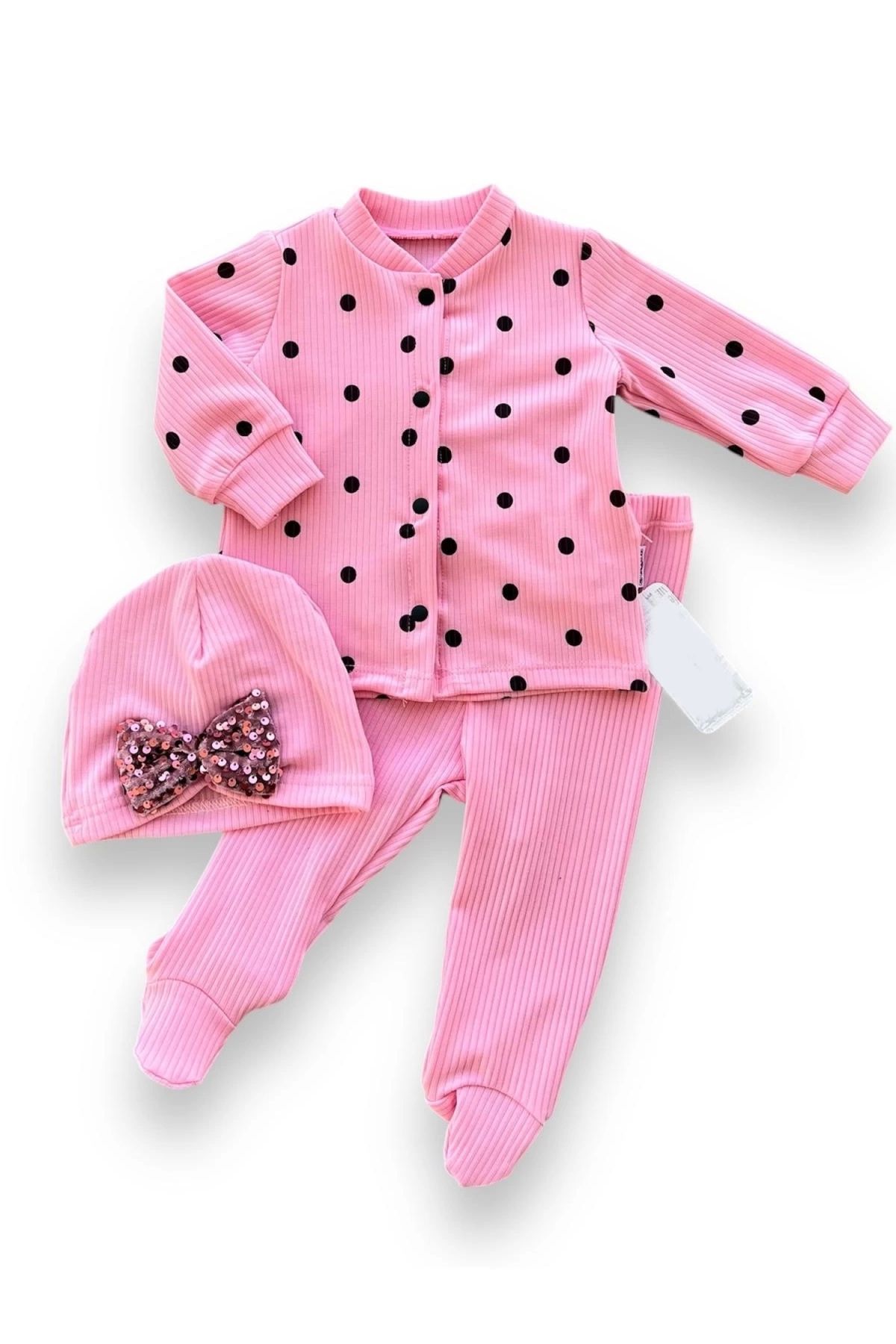 POLEXP Pembe Puantiyeli Sevimli Bebek Takımı