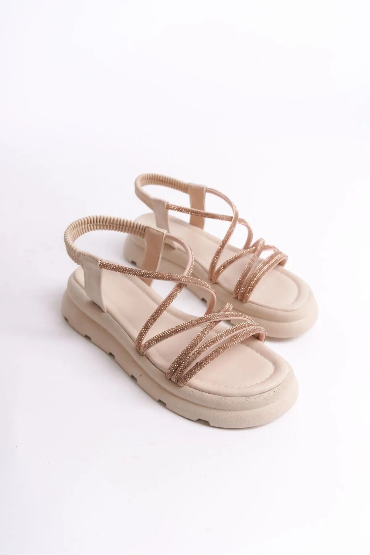 SH SİLVER MODA Kadın Çapraz Taşlı Sandalet