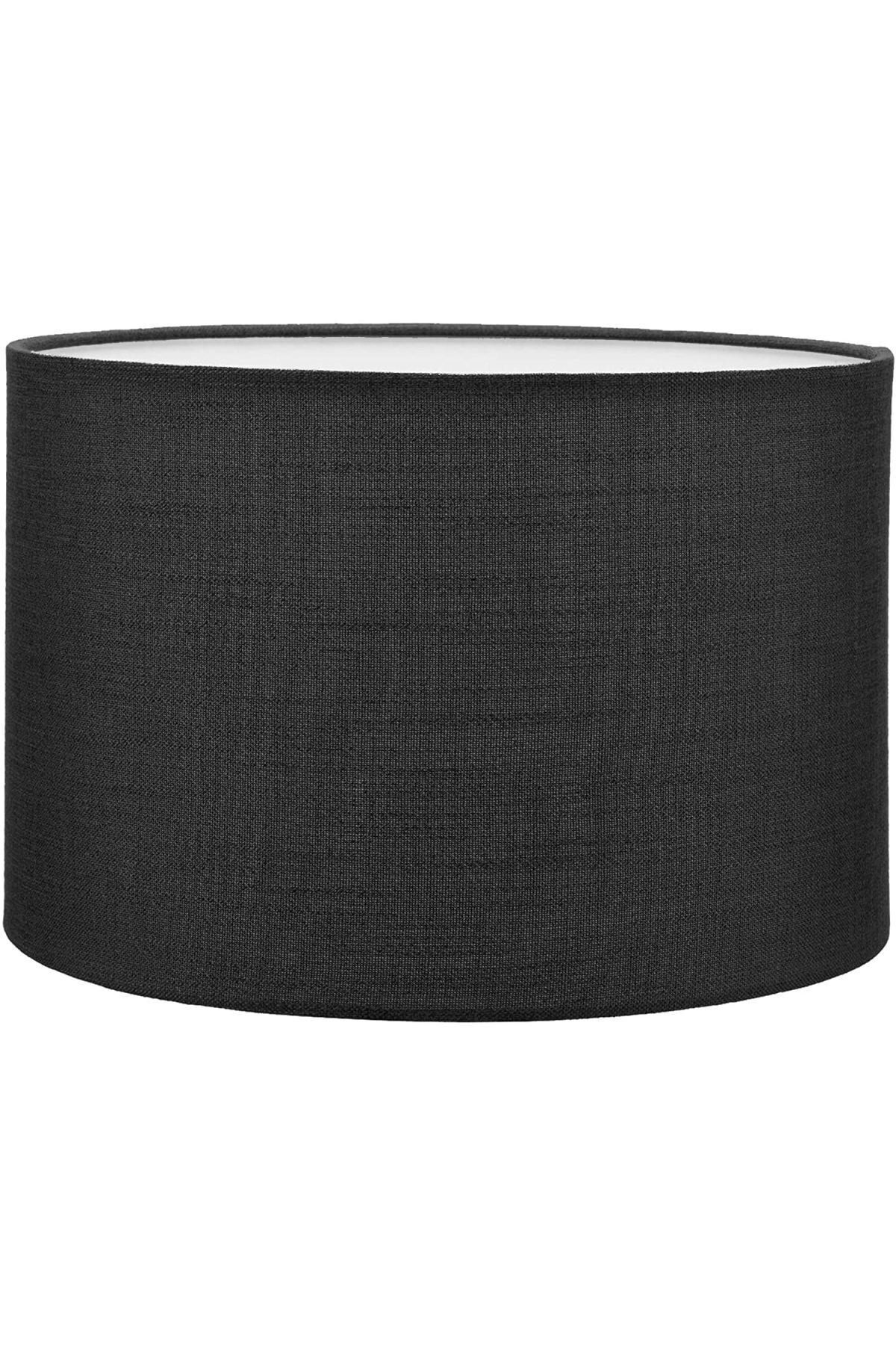 SerenityHaven Siyah Lambader Başlığı Abajur Şapka Çap 30 Cm Kumaş Silindir Ab854