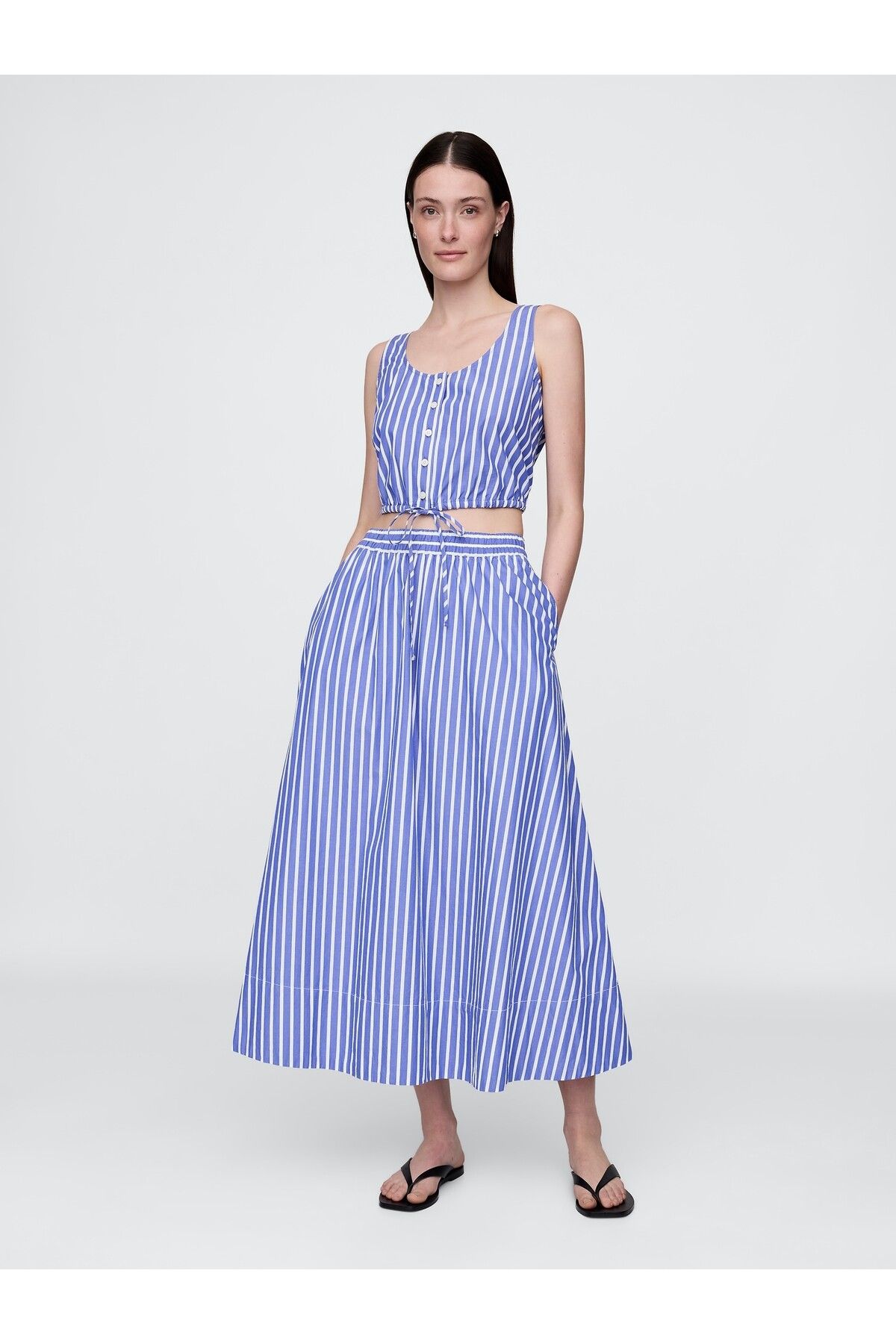 GAP Kadın Mavi Poplin Maxi Etek