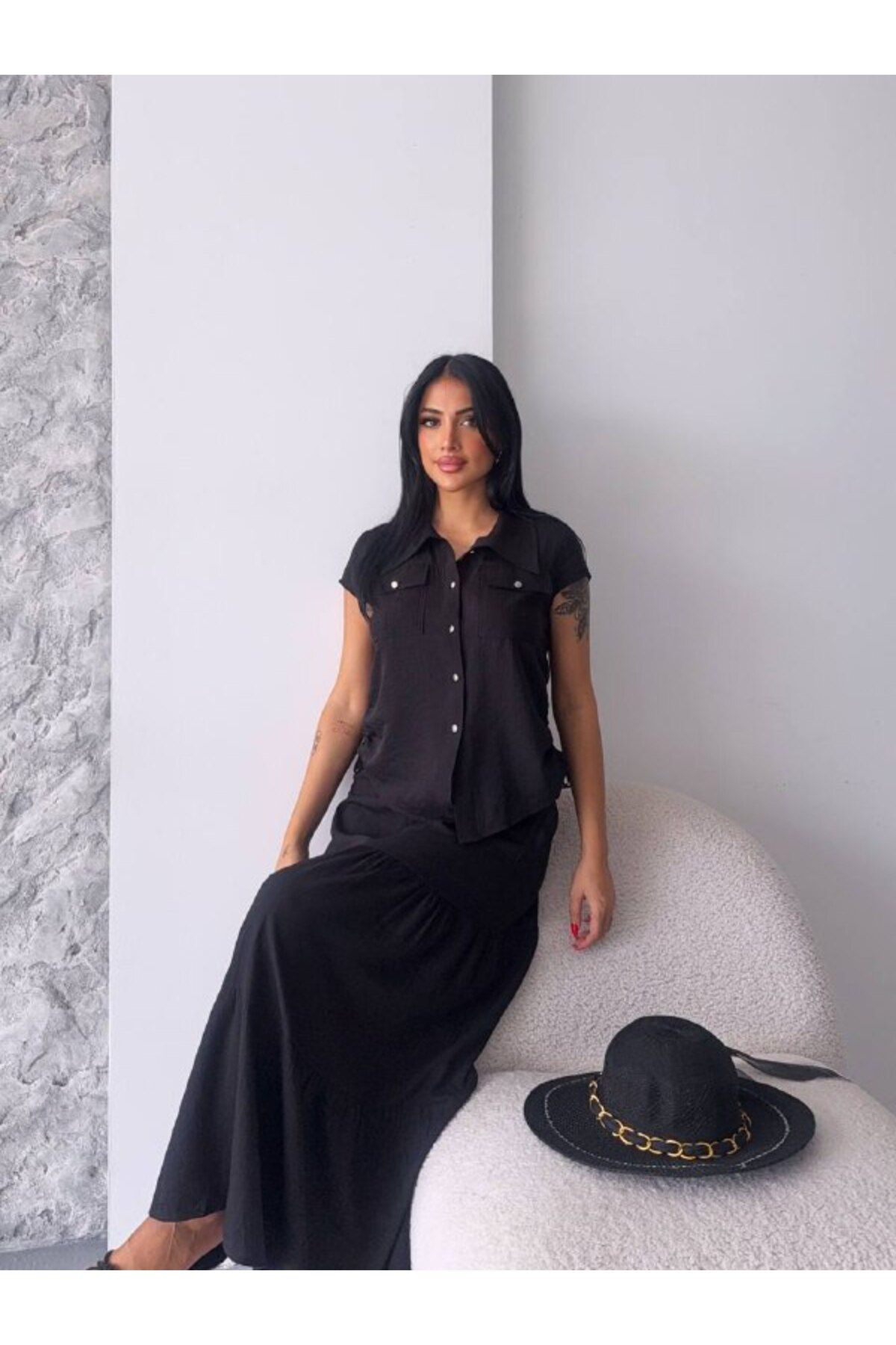 Castivo Fashion Katlı Etekli Düğmeli Yaz Takımı