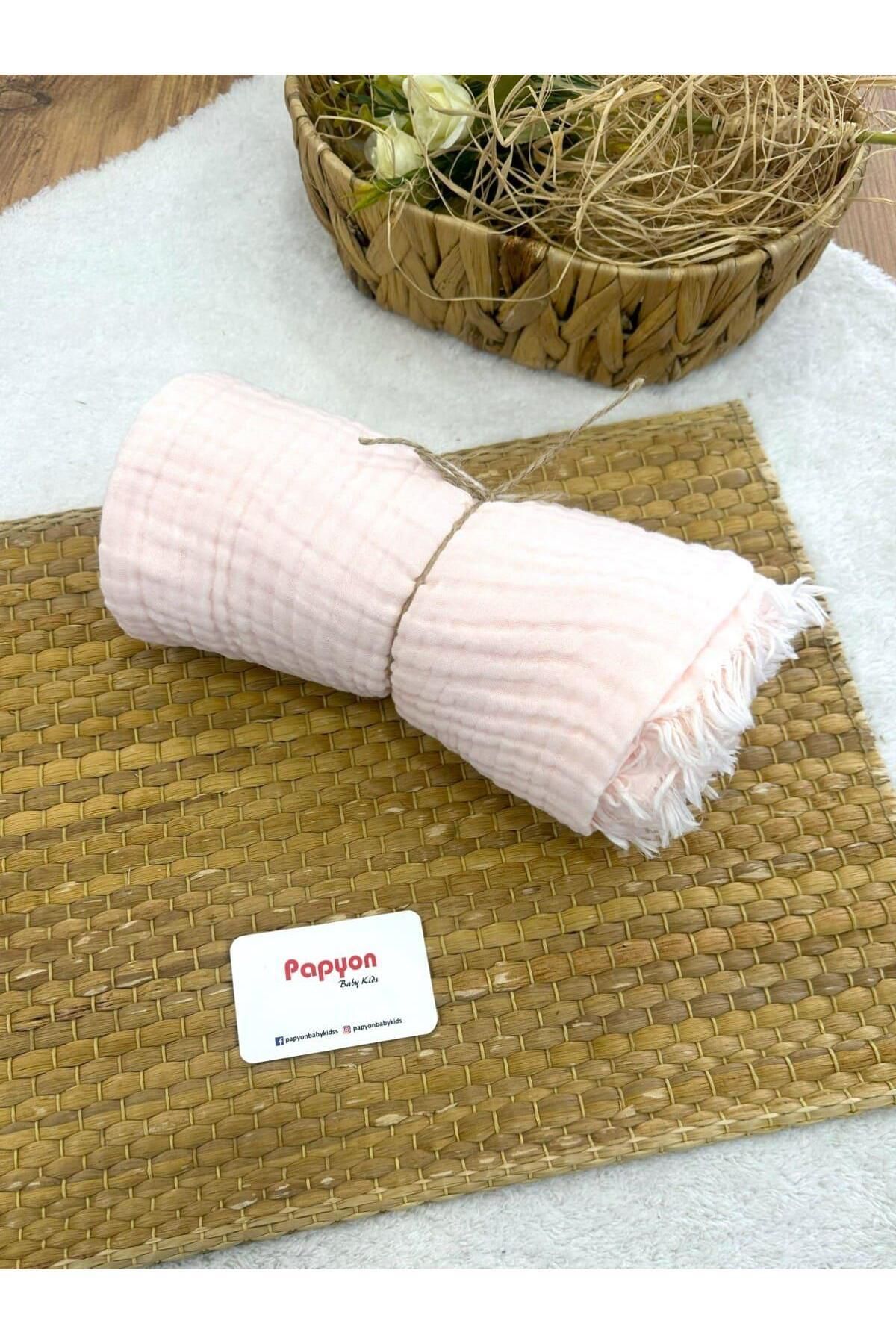 AYZEN HOME 4 Katlı Saçaklı Müslin Bebek Battaniyesi 120x120 Cm