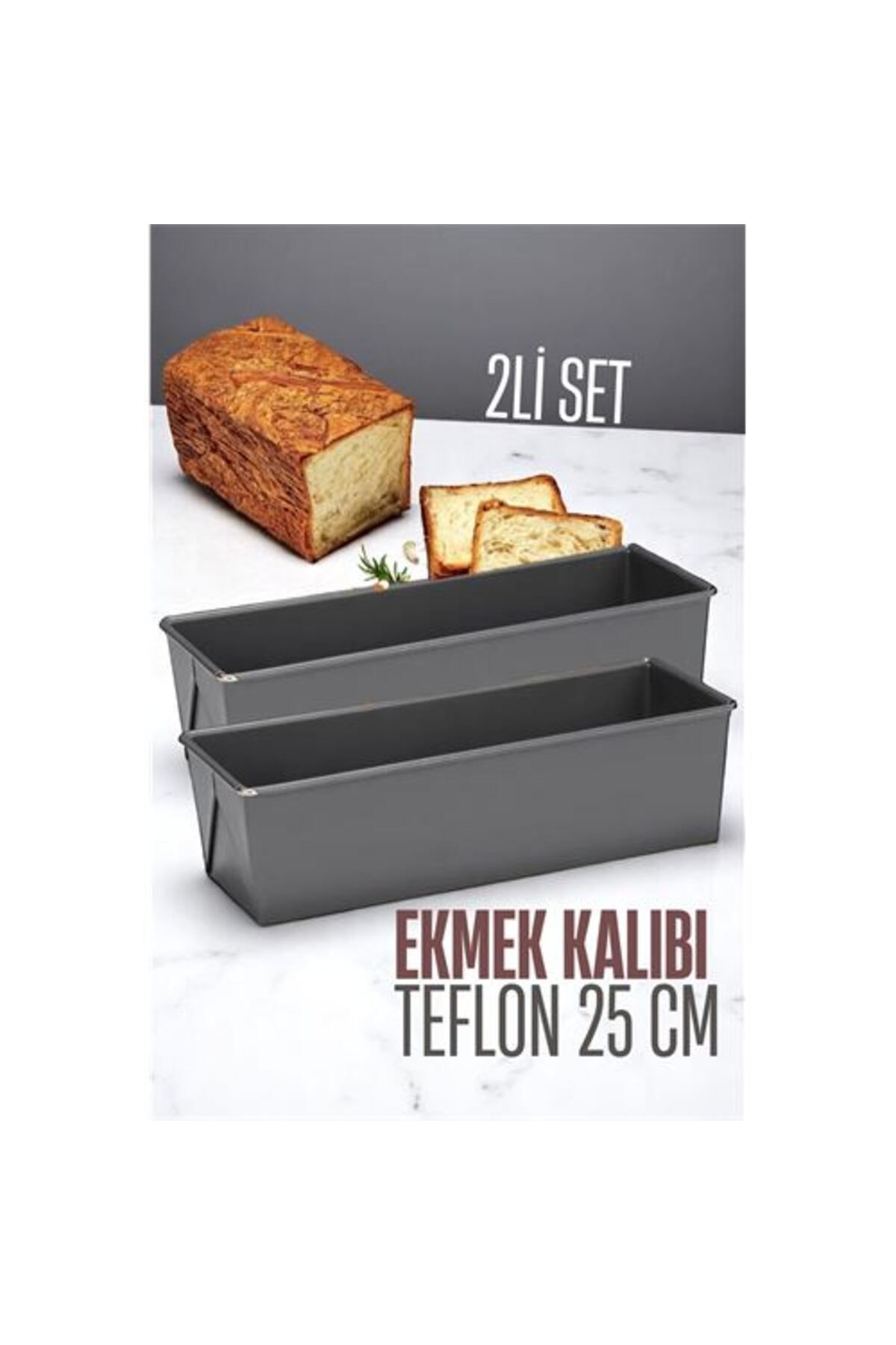mk global Modacar Teflon Ekmek Pişirme Kalıbı Evde Ekmek Yapımı Kalıbı 25 CM 2 adet