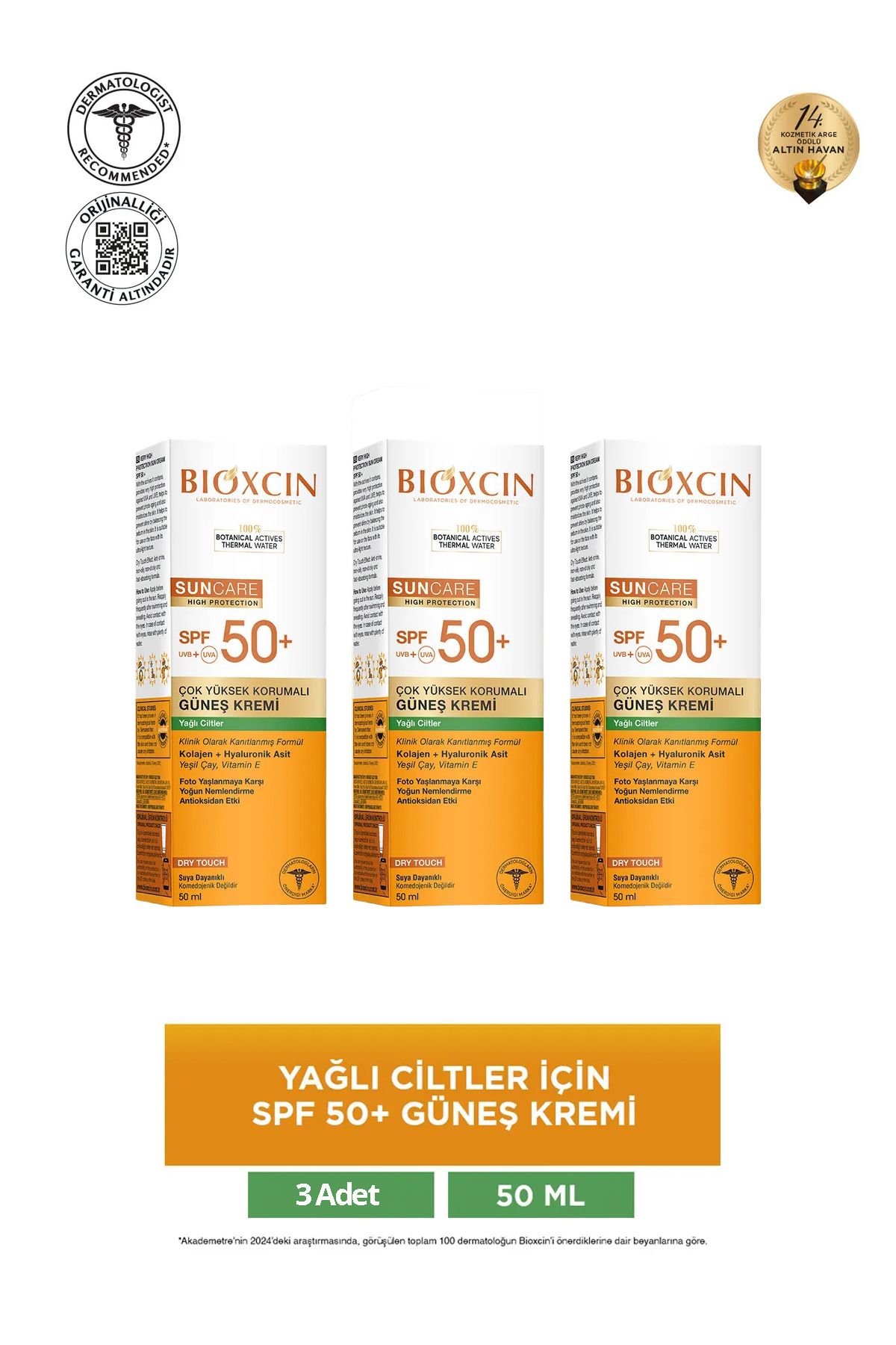 Bioxcin Sun Care Yağlı Ciltler Için Güneş Kremi Spf50 50 ml 3 adet