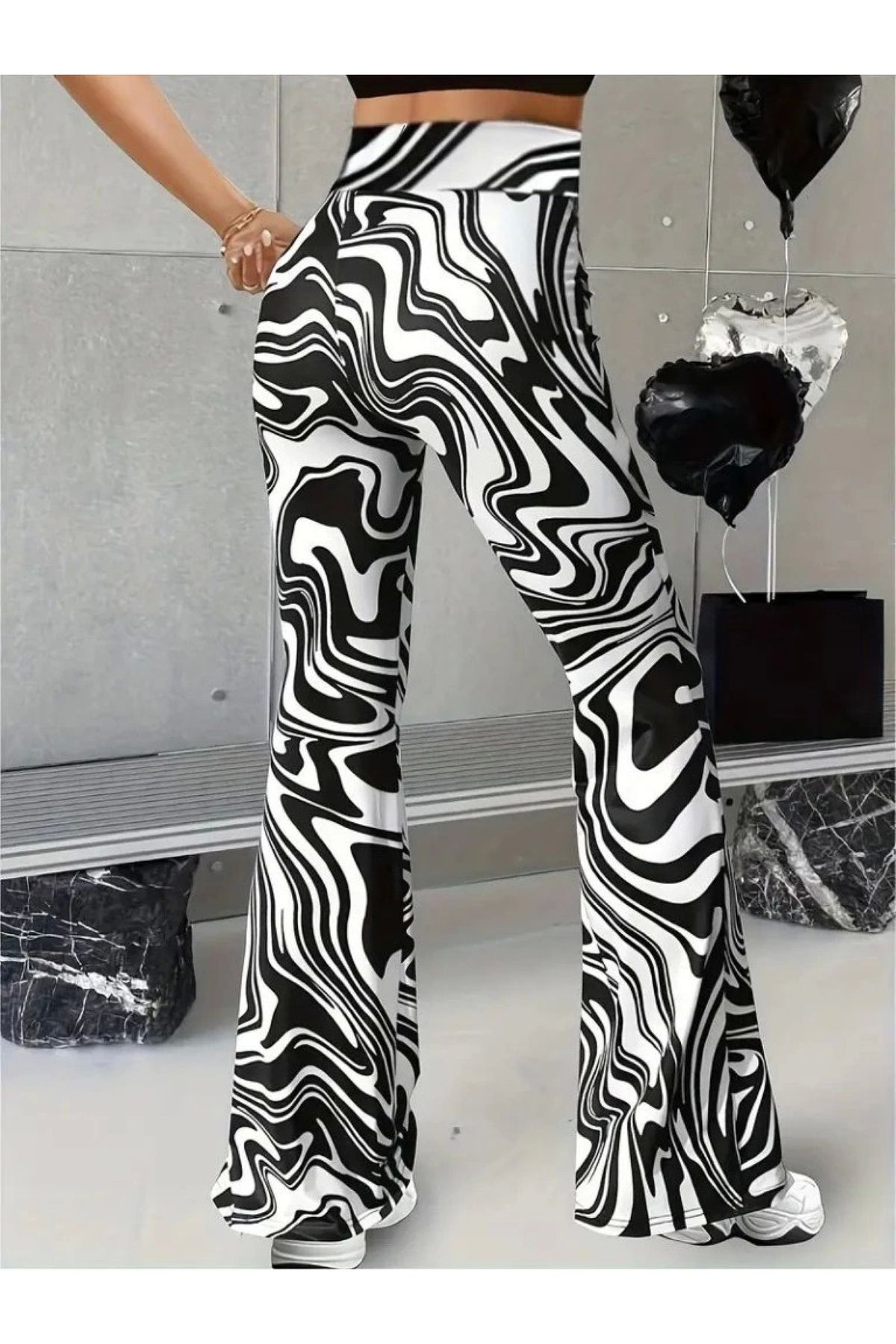 POLEXP Kadın Yüksek Bel Zebra Desenli Tayt