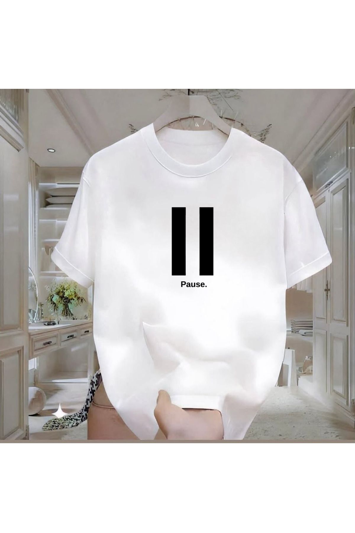 ROVELLA Pause Baskılı Beyaz Oversize Erkek Tshirt