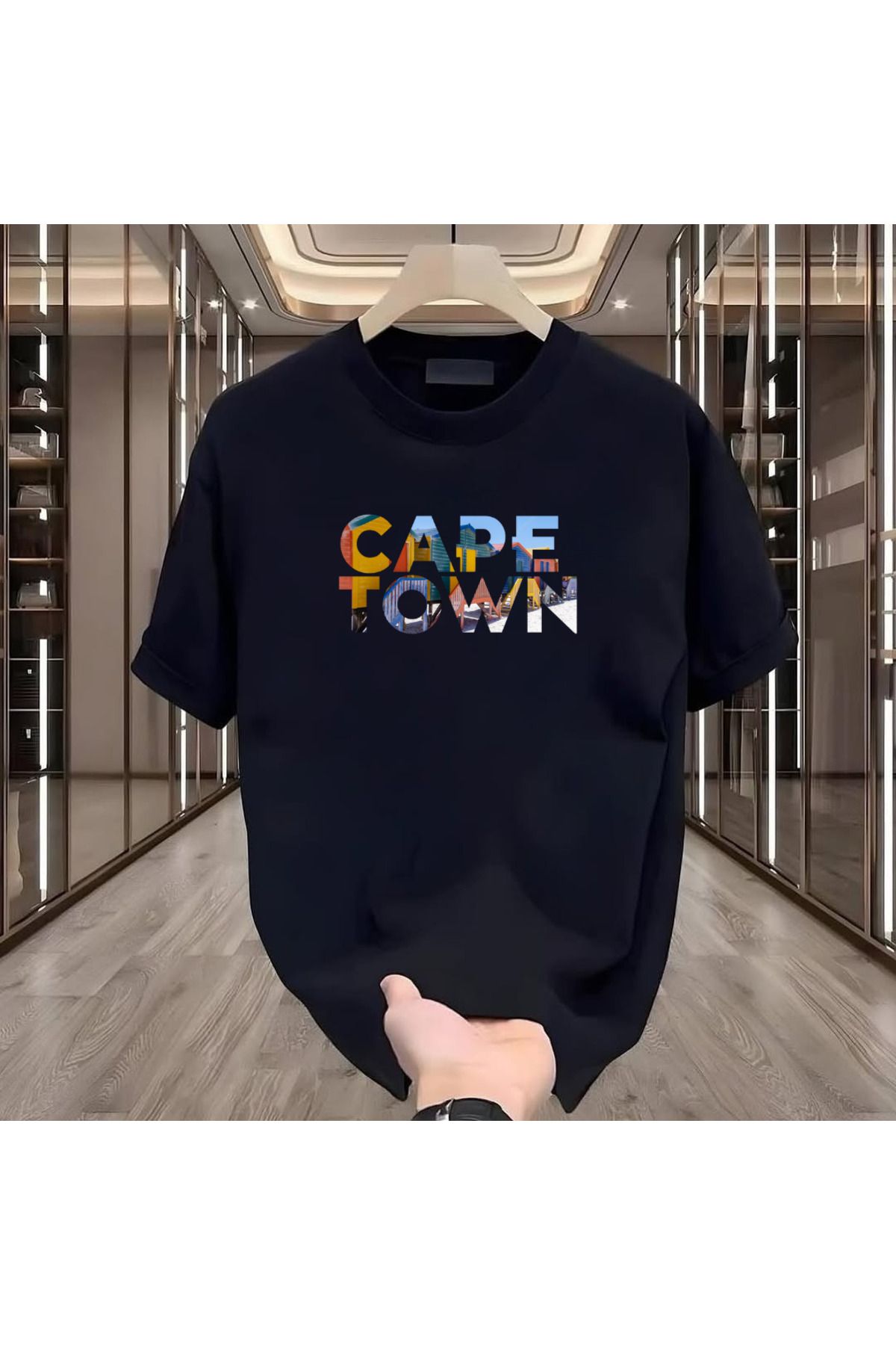 ROVELLA Cape Town Baskılı Siyah Oversize Erkek Tshirt