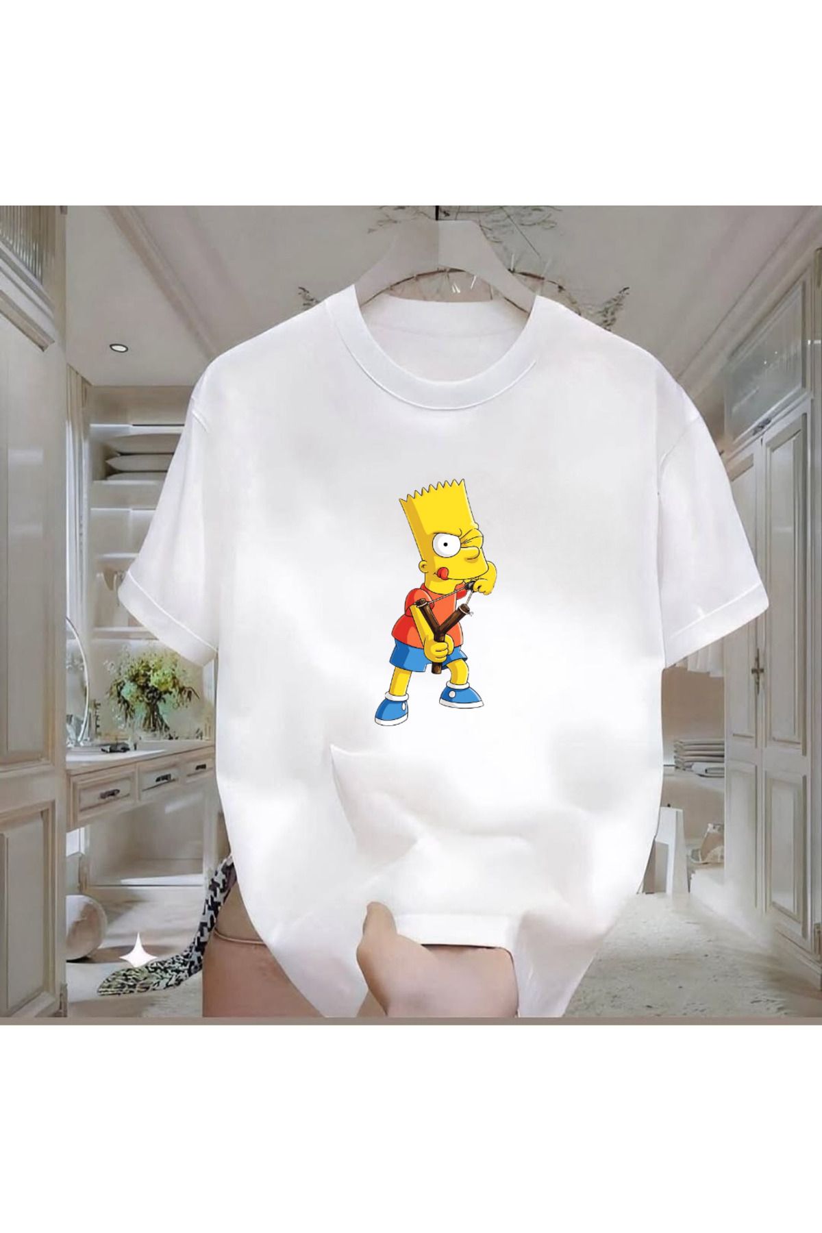 ROVELLA Bart Baskılı Beyaz Oversize Erkek Tshirt