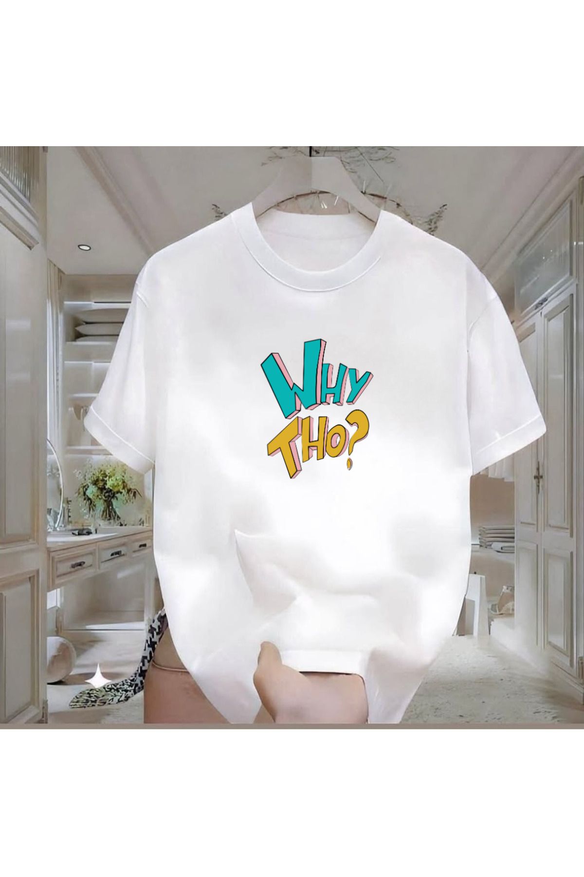 ROVELLA Why Tho Baskılı Beyaz Oversize Erkek Tshirt
