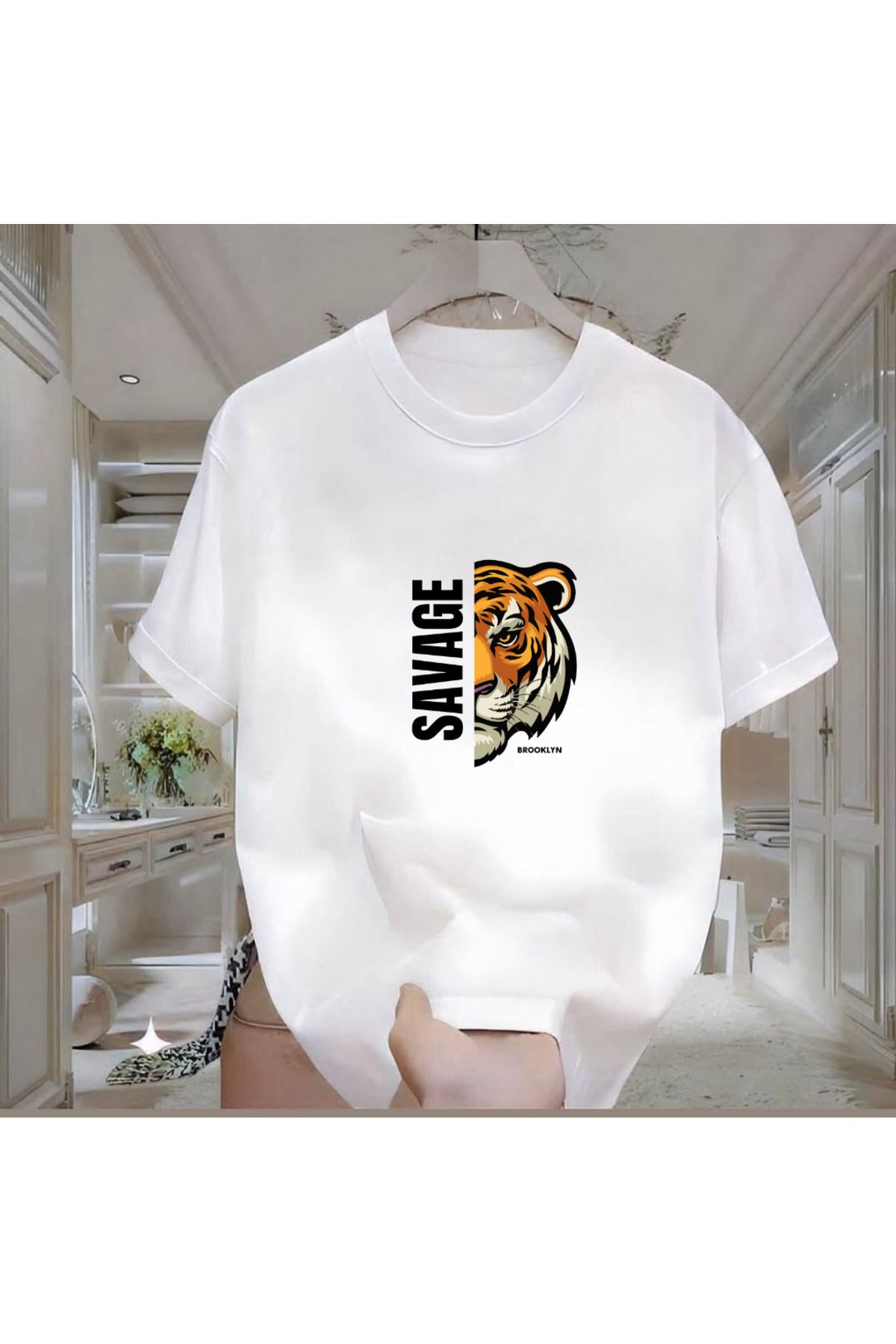 ROVELLA Savage Baskılı Beyaz Oversize Erkek Tshirt