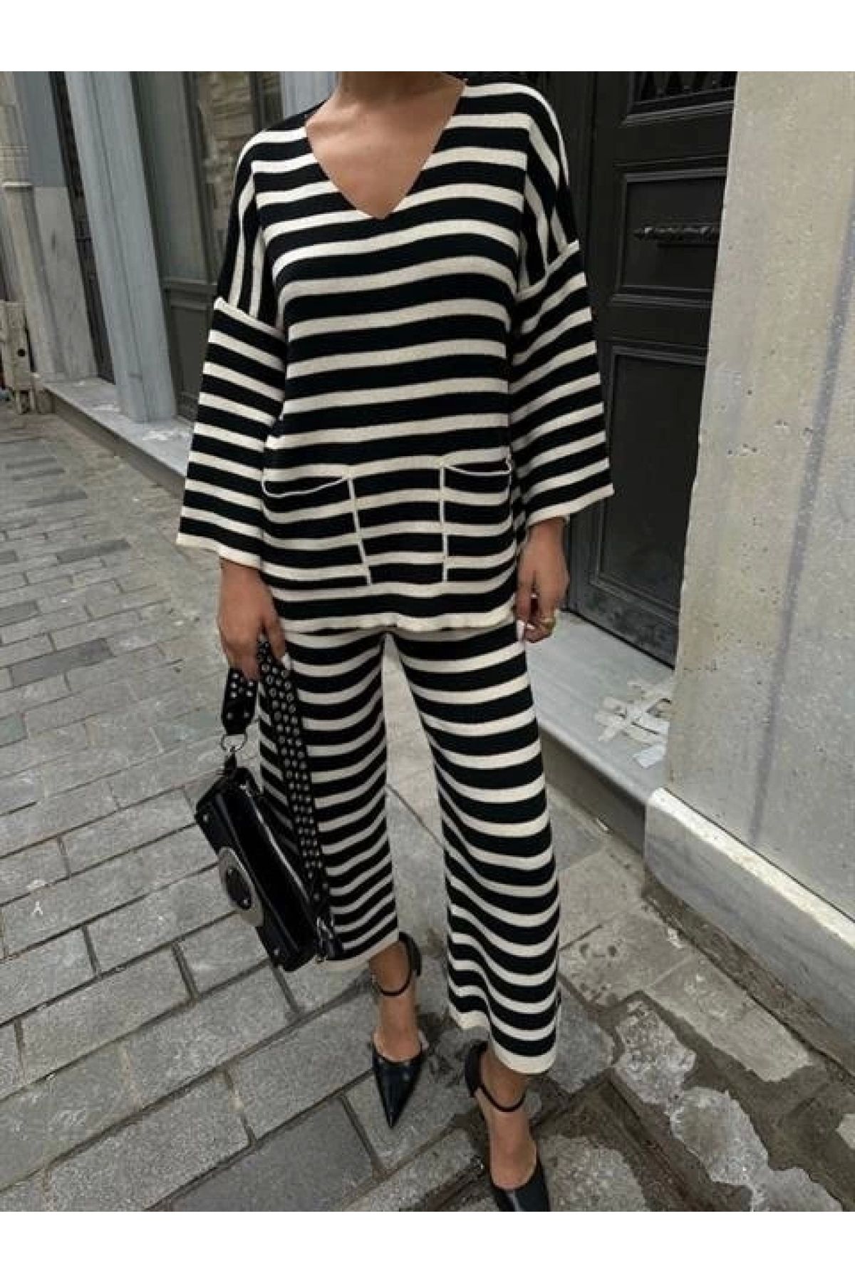 POLEXP Candy Çizgili Straight Fit Pantolon Takım 9705-015