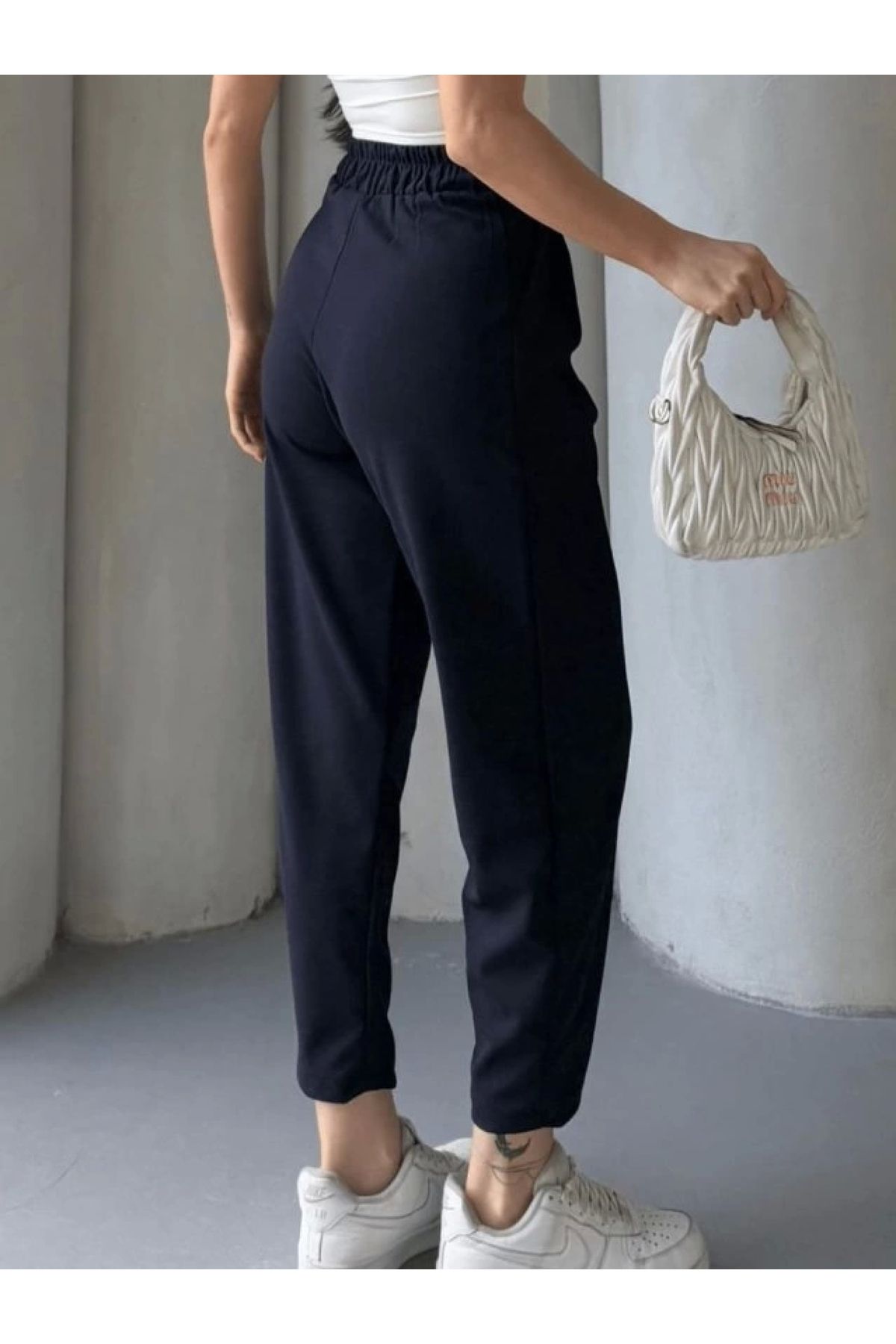 POLEXP Kadın Scuba Krep Likralı Yan Fermuarlı Lastikli Harem Pantolon
