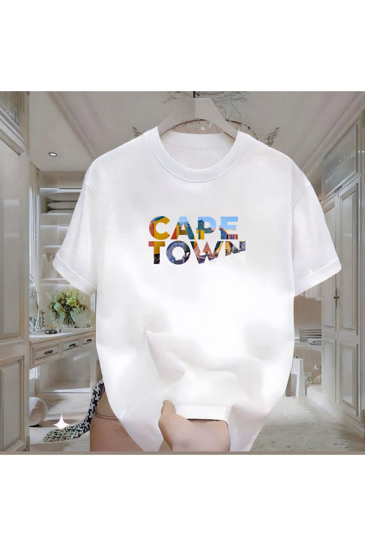 ROVELLA Cape Town Baskılı Beyaz Oversize Erkek Tshirt