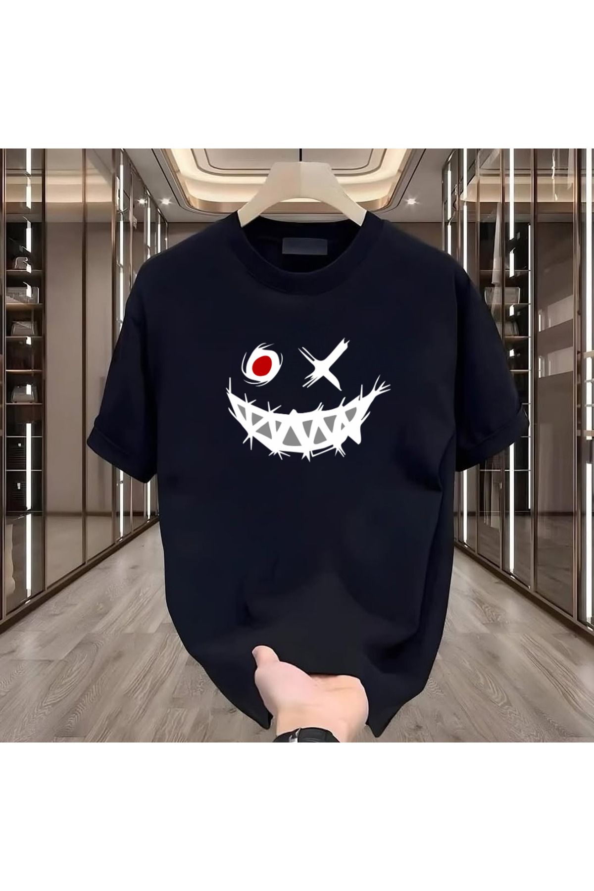 ROVELLA Smile X Baskılı Siyah Oversize Erkek Tshirt