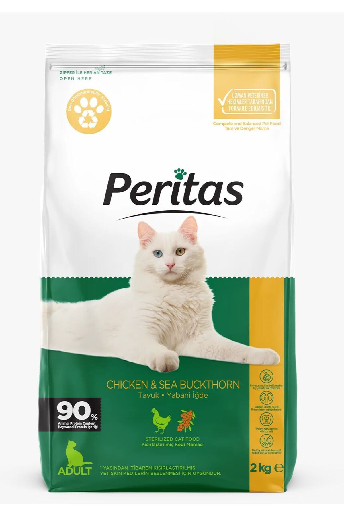 PERİTAS Sterilised Tavuk ve Yabani İğdeli Yetişkin Kısırlaştırılmış Kedi Maması 2 Kg