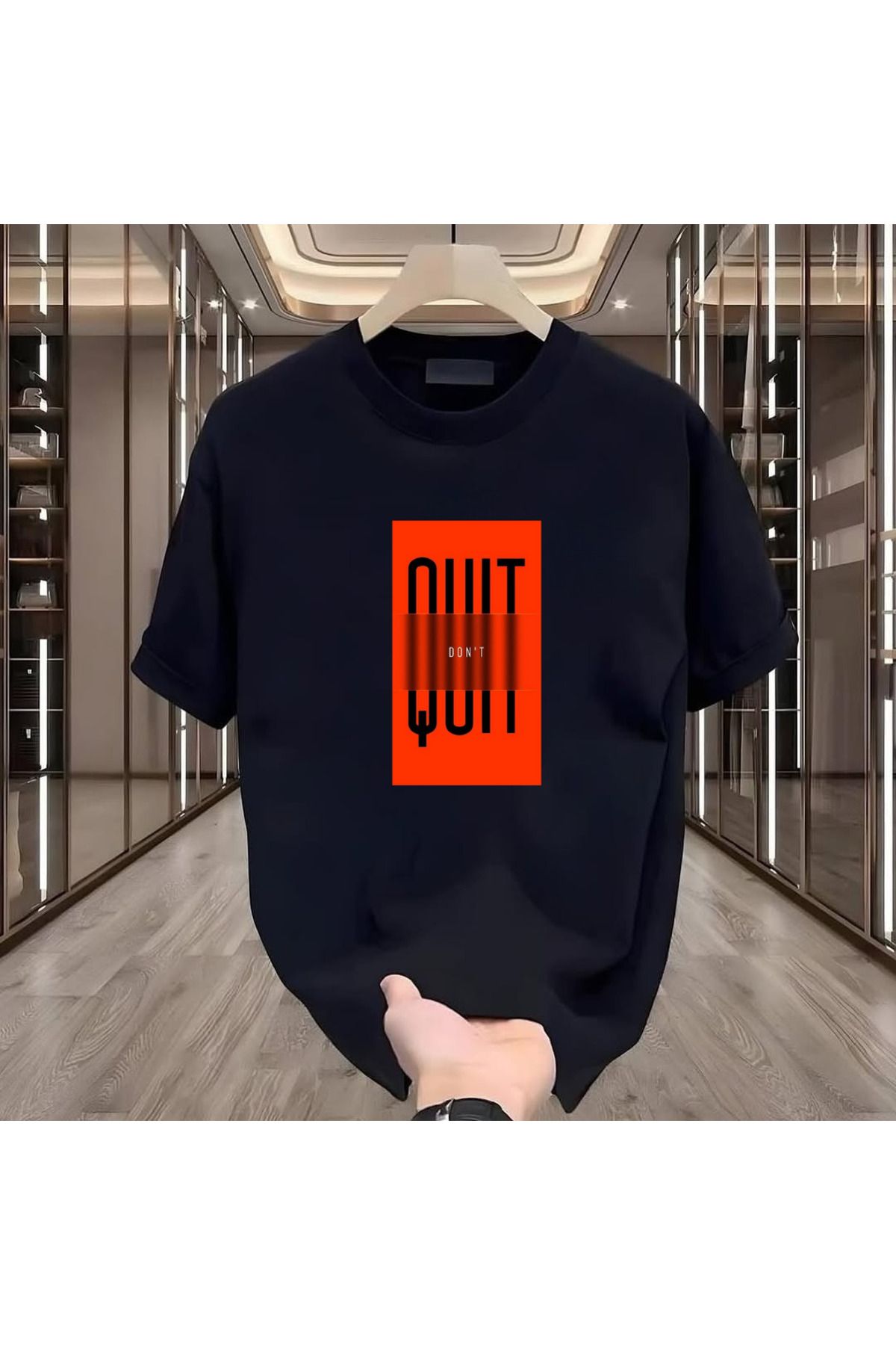 ROVELLA Dont Quit Baskılı Siyah Oversize Erkek Tshirt